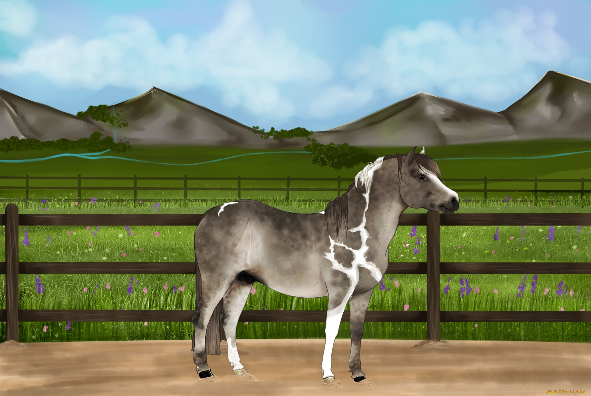 рисованные, животные, лошади, лошадь