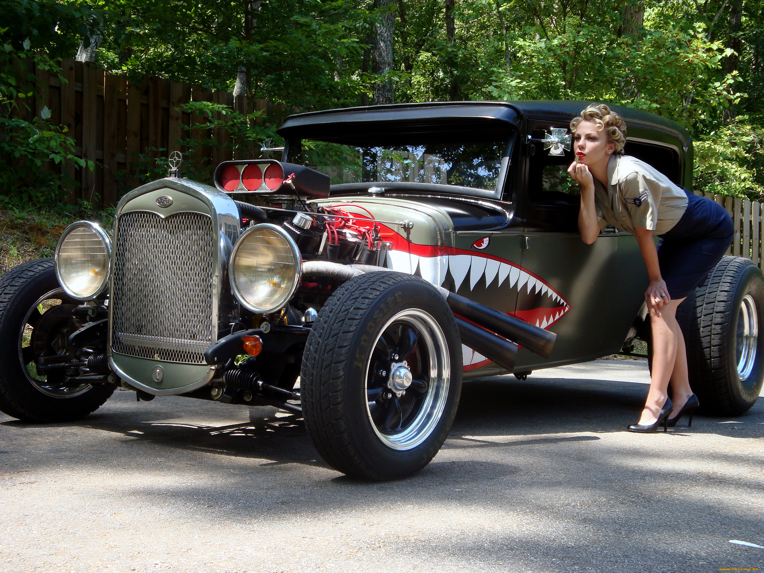 автомобили, авто, девушками, забор, деревья, помада