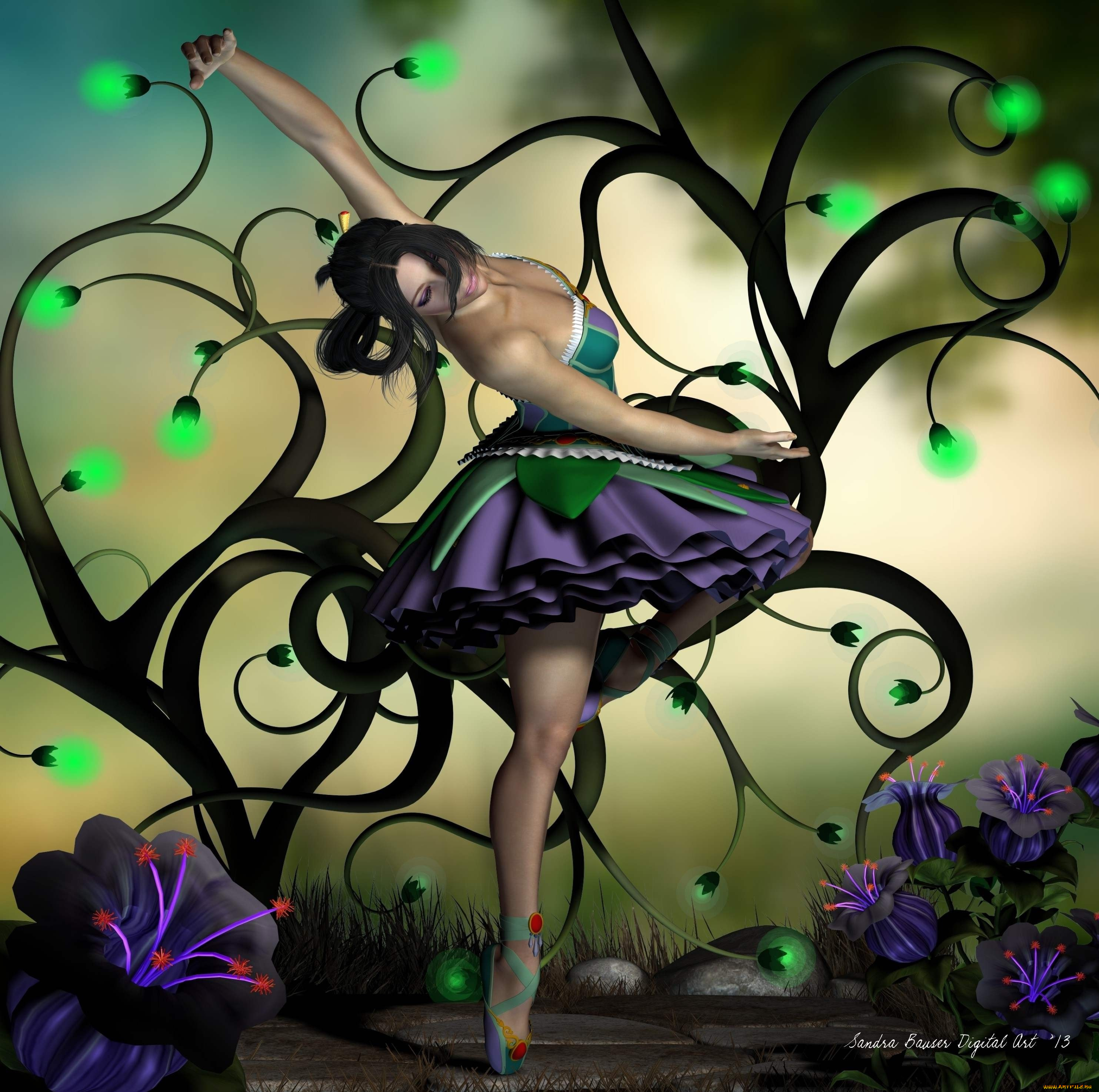 3д, графика, fantasy, фантазия, растение, цветы, девушка