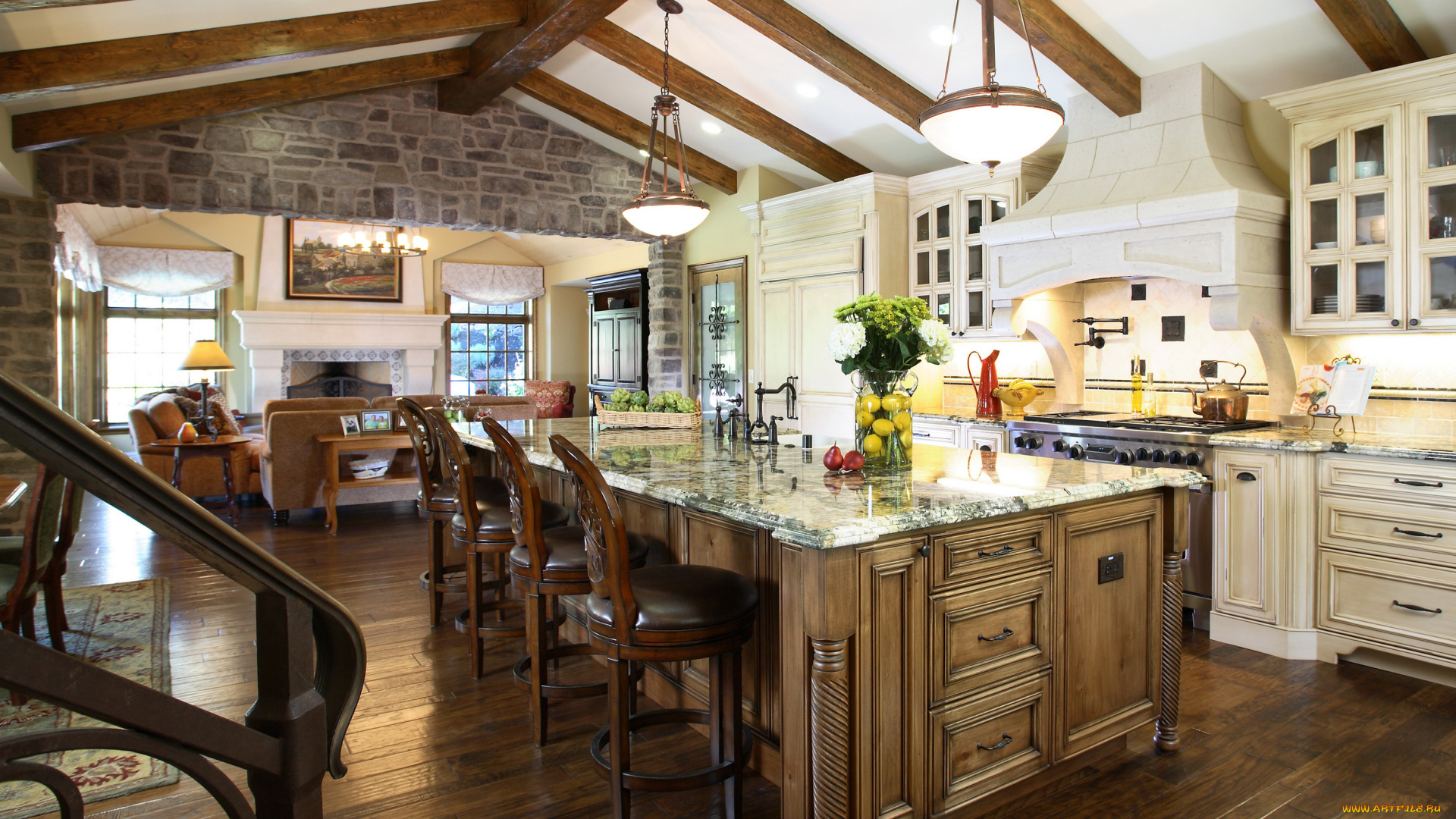 интерьер, кухня, стулья, дизайн, плита, мебель, стол