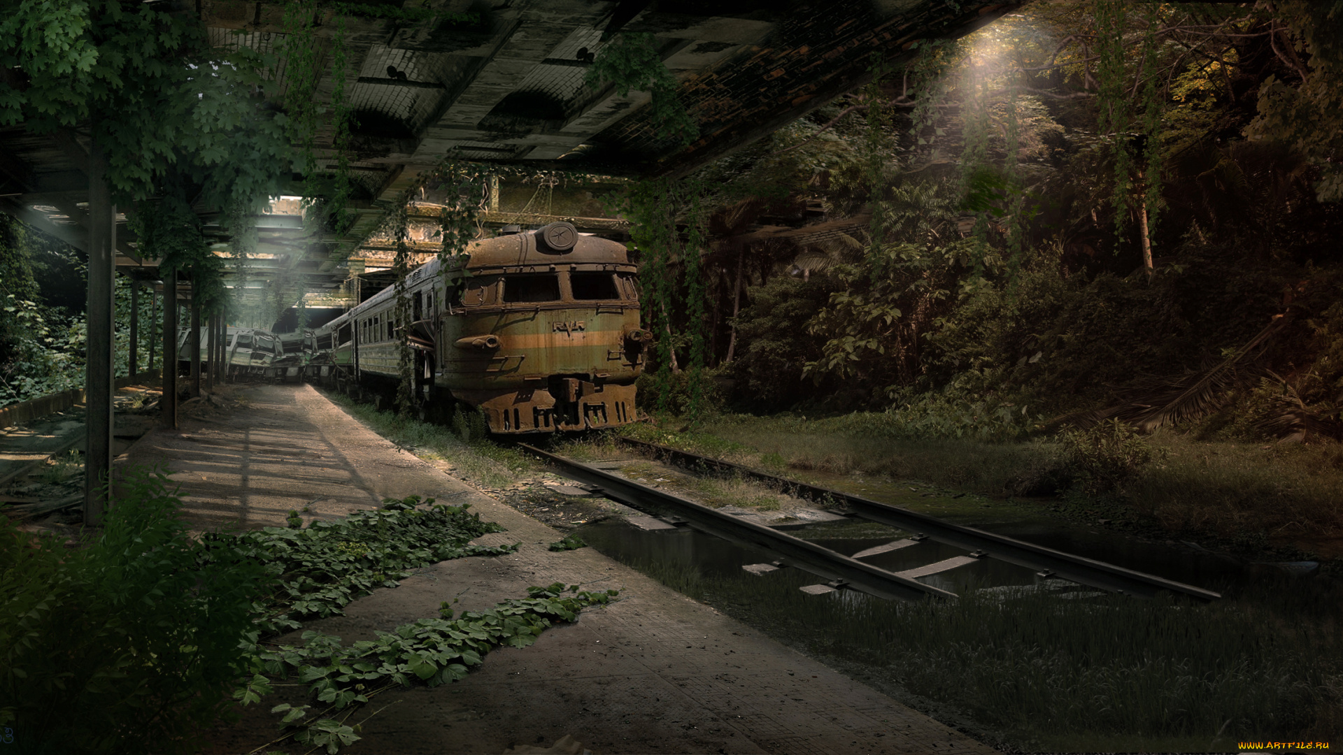 разное, развалины, , руины, , металлолом, апокалипсис, дорога, поезд, метро