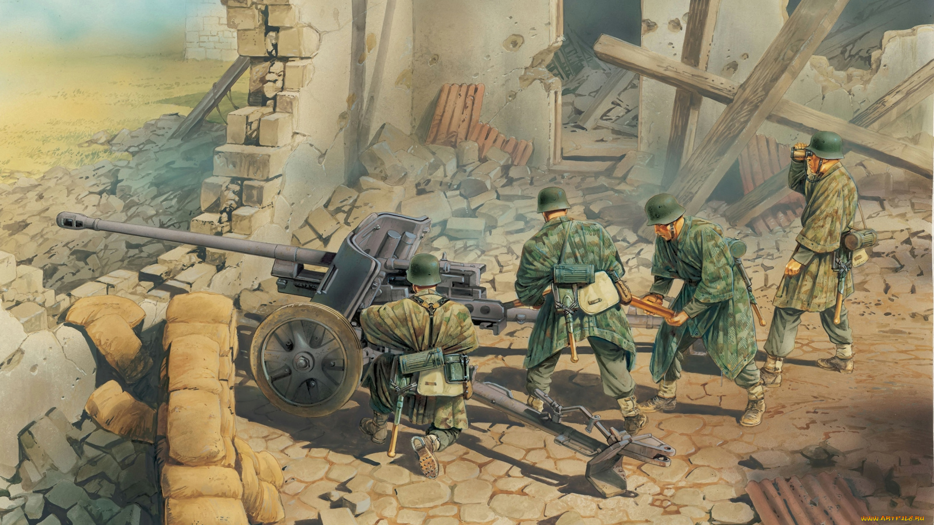 рисованные, армия, пушка, солдаты