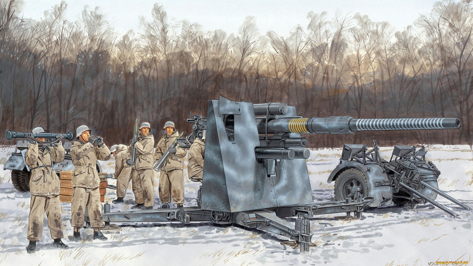 рисованные, армия, пушка, солдаты