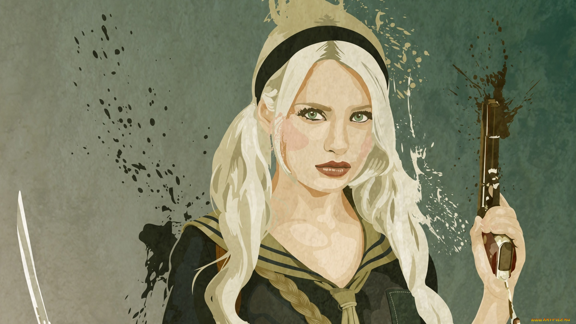 рисованные, кино, запрещённый, приём, sucker, punch, пистолет, девушка