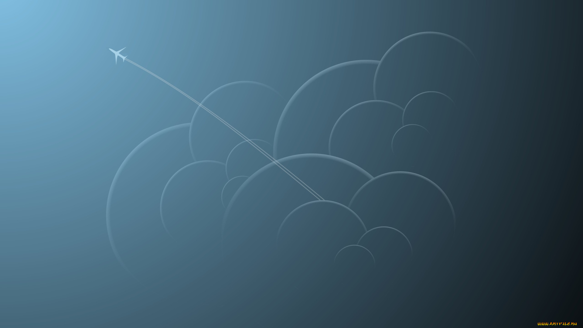 рисованные, минимализм, облака, самолет