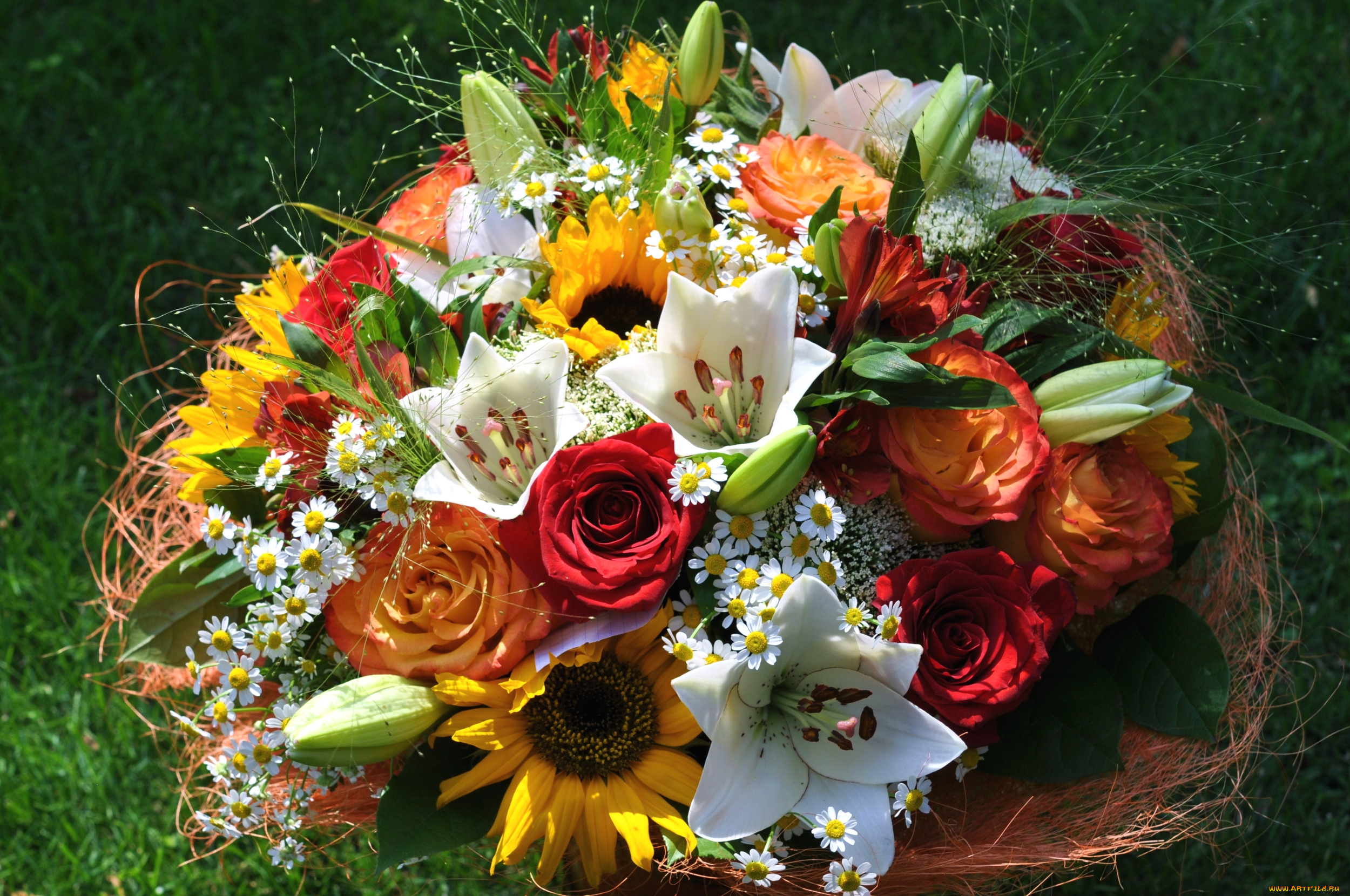 цветы, букеты, , композиции, подсолнухи, розы, ромашки, лилии