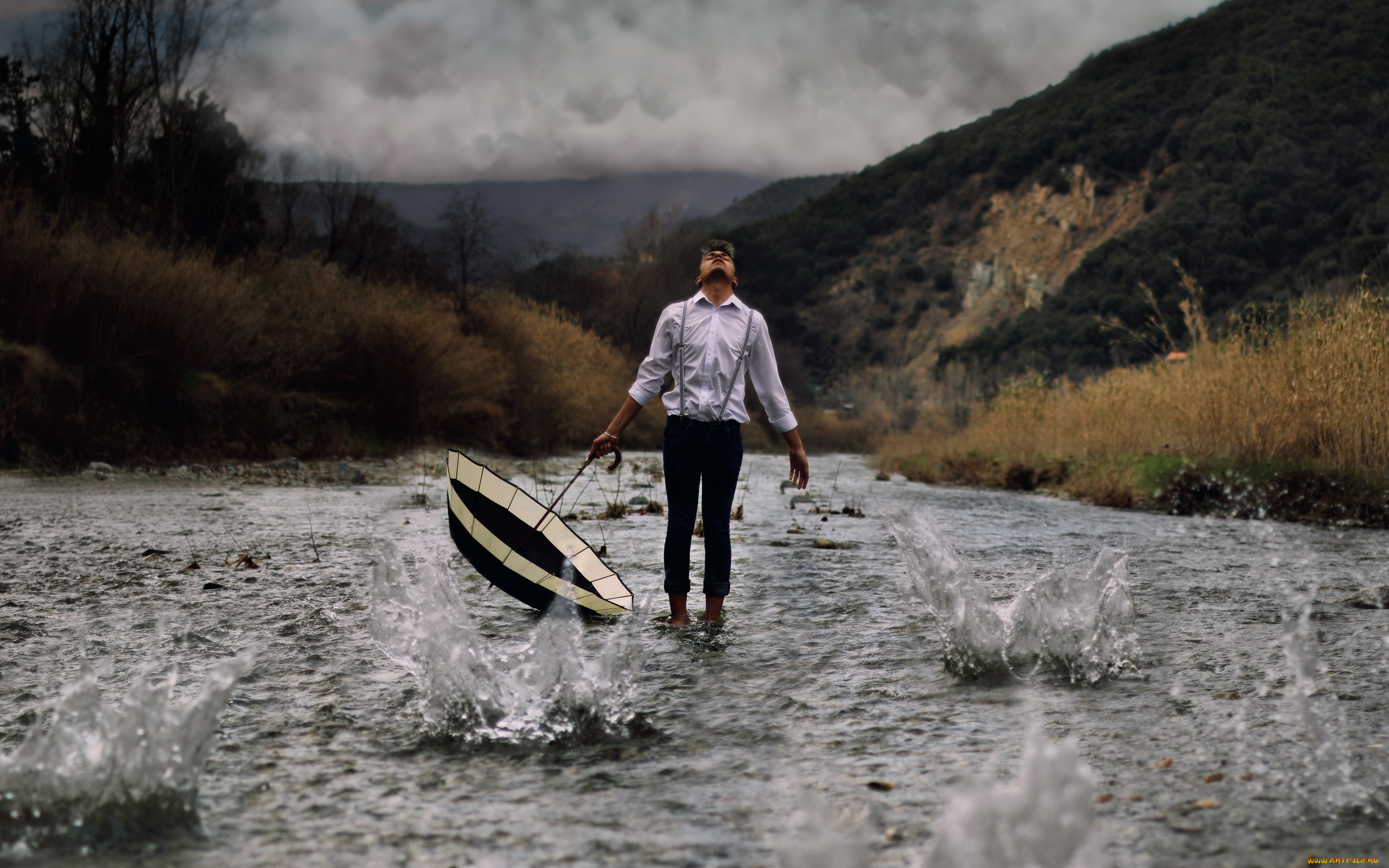 разное, компьютерный, дизайн, ситуация, дождь, зонт, парень