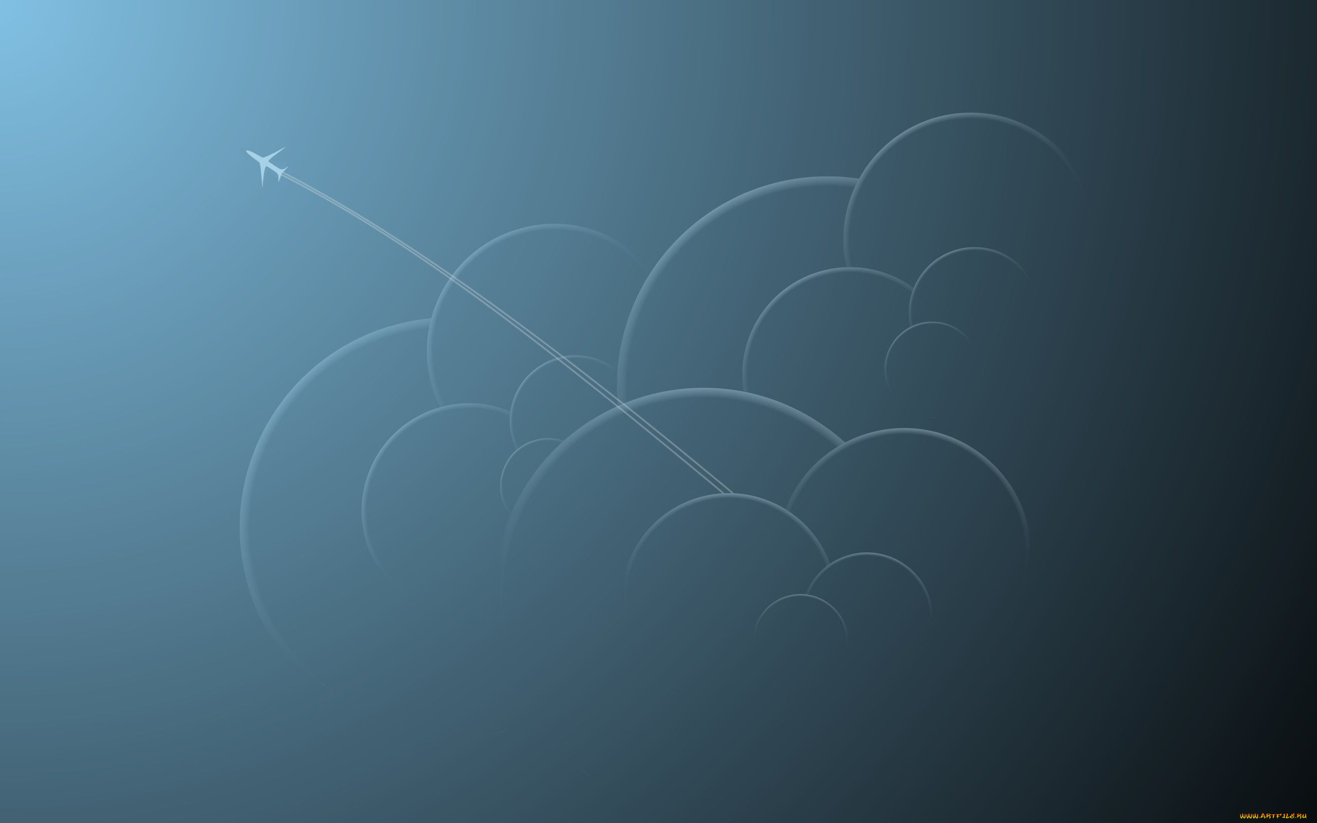 рисованные, минимализм, облака, самолет