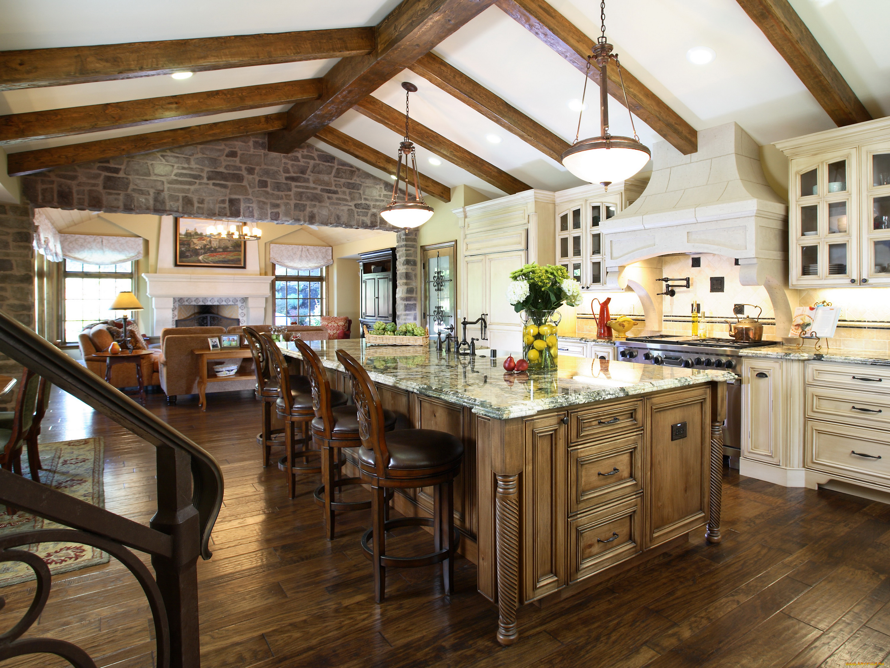 интерьер, кухня, стулья, дизайн, плита, мебель, стол