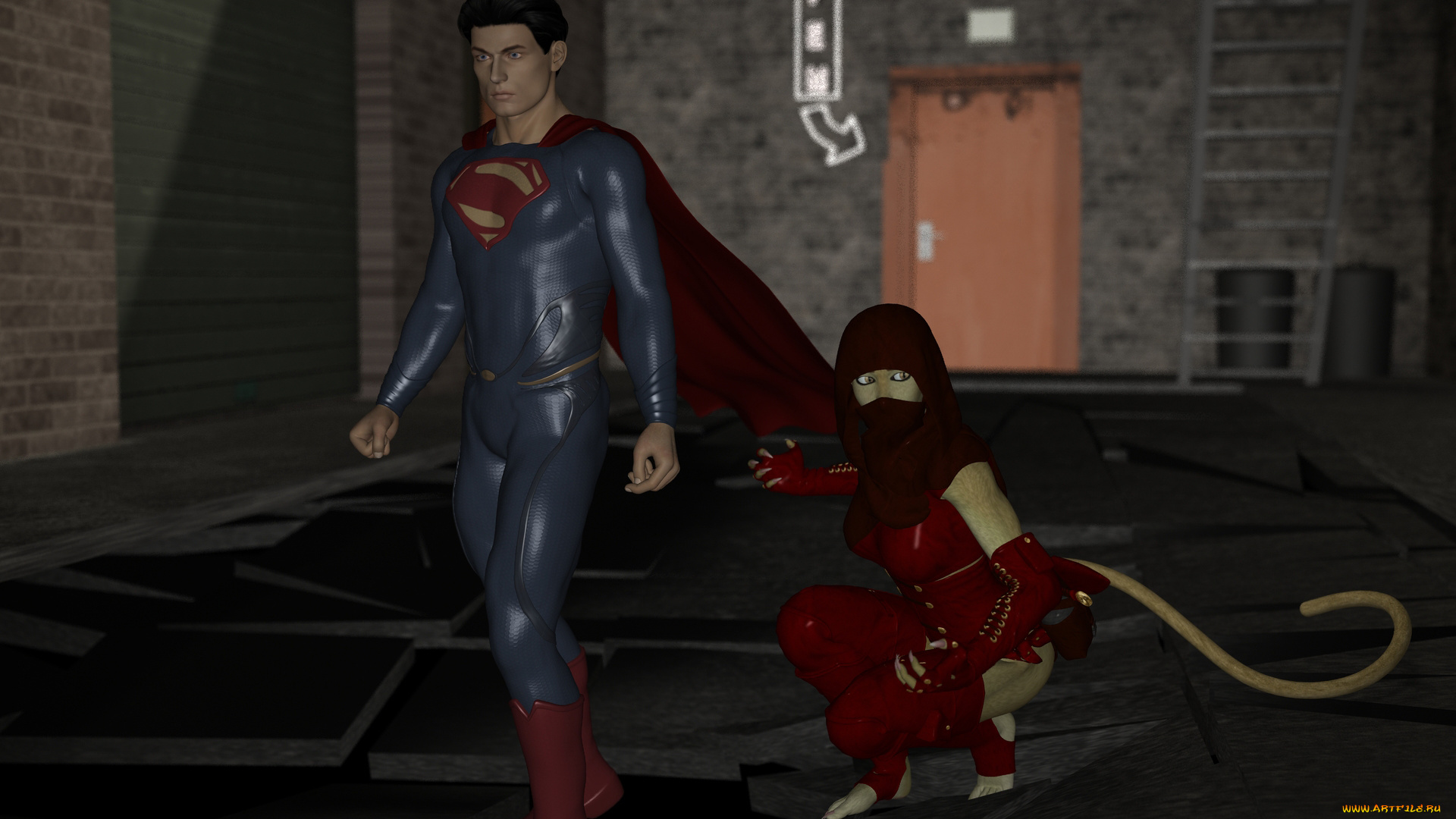 3д, графика, фантазия, , fantasy, хвост, супермен, фон, взгляд, девушка