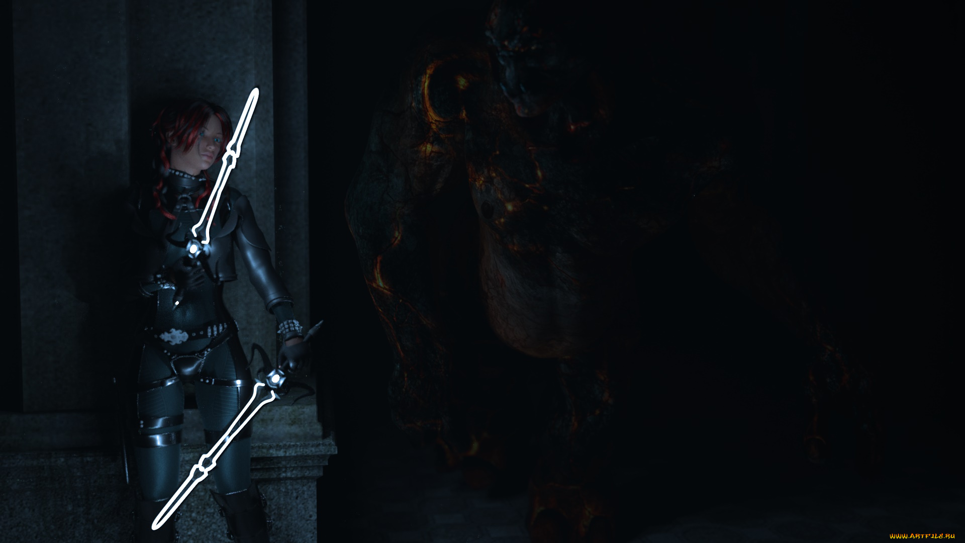 3д, графика, фантазия, , fantasy, оружие, фон, взгляд, девушка