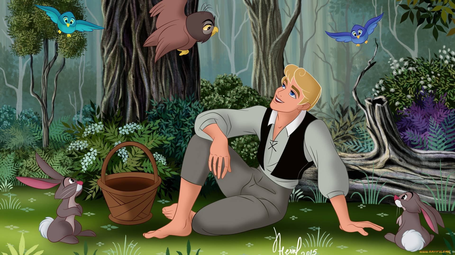 векторная, графика, мультфильмы, , cartoons, животные, парень, лес