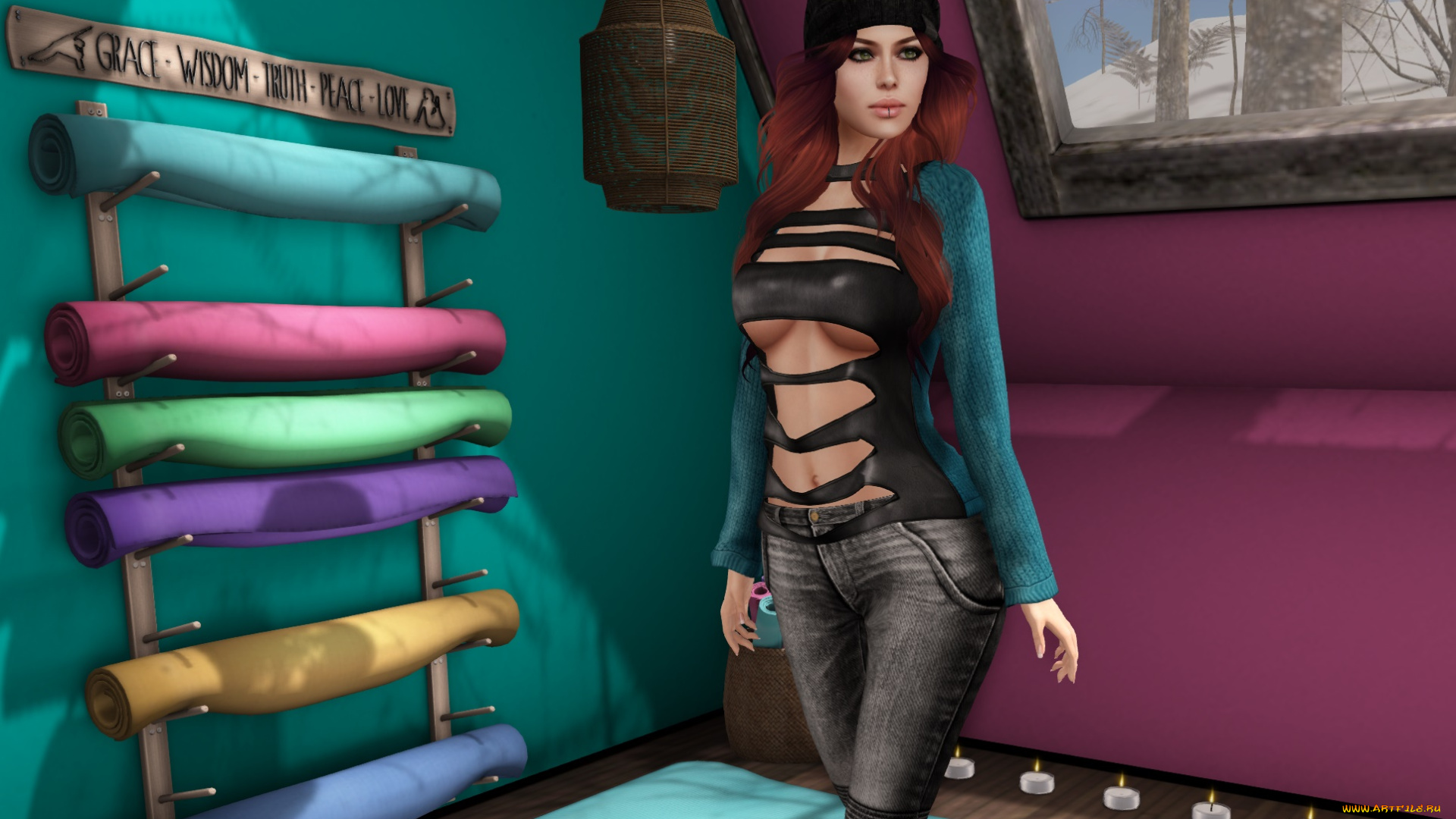 3д, графика, люди, , people, фон, рыжая, интерьер, взгляд, девушка