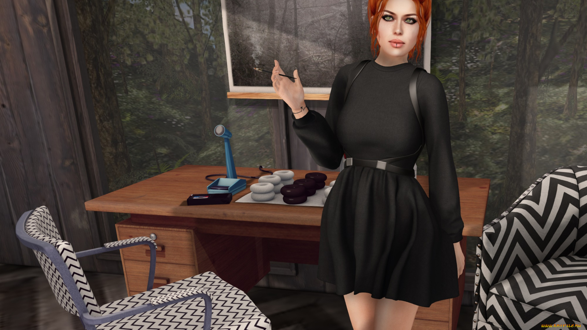 3д, графика, люди, , people, фон, рыжая, взгляд, девушка, интерьер