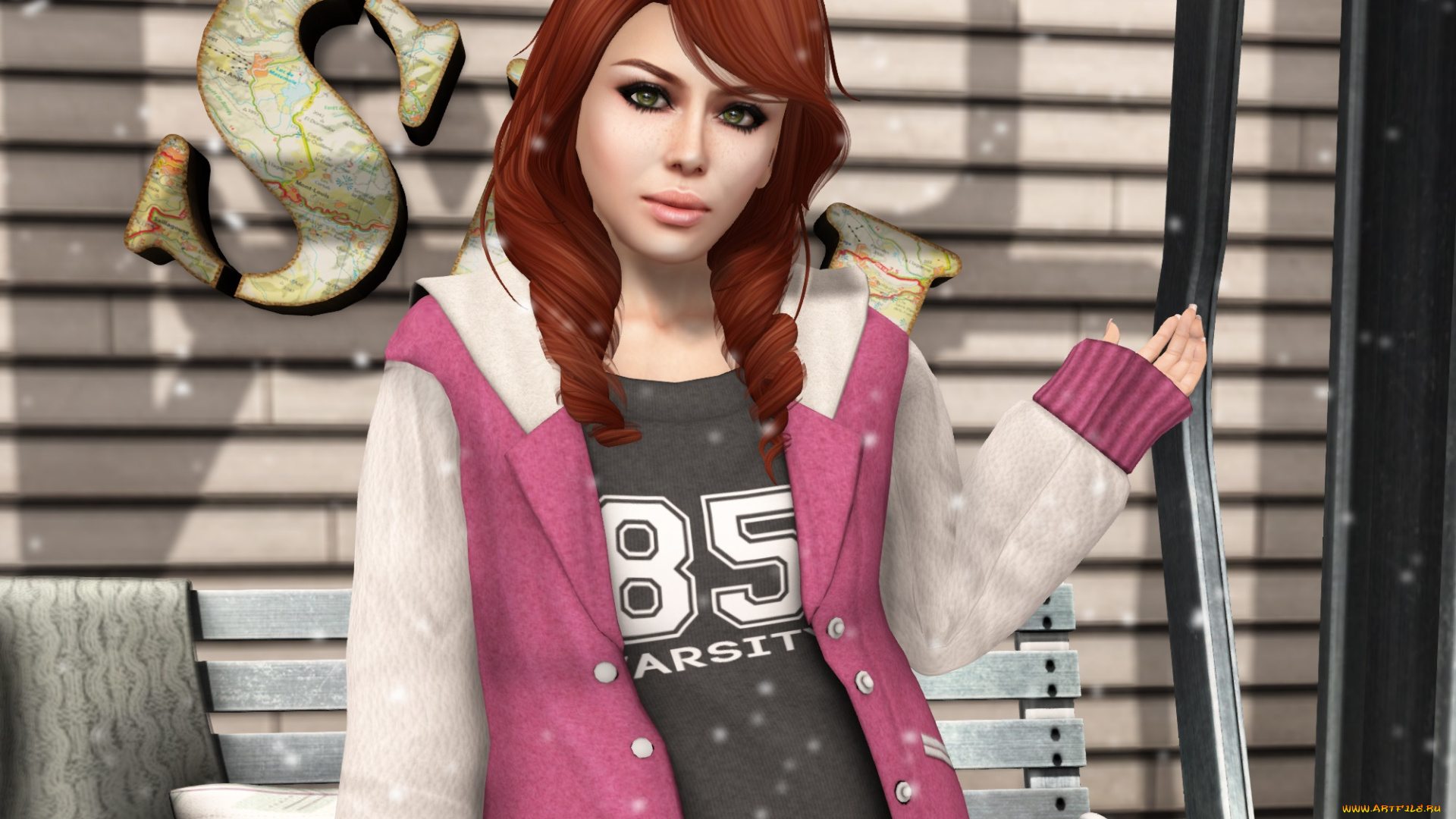 3д, графика, люди, , people, взгляд, интерьер, девушка, рыжая, фон