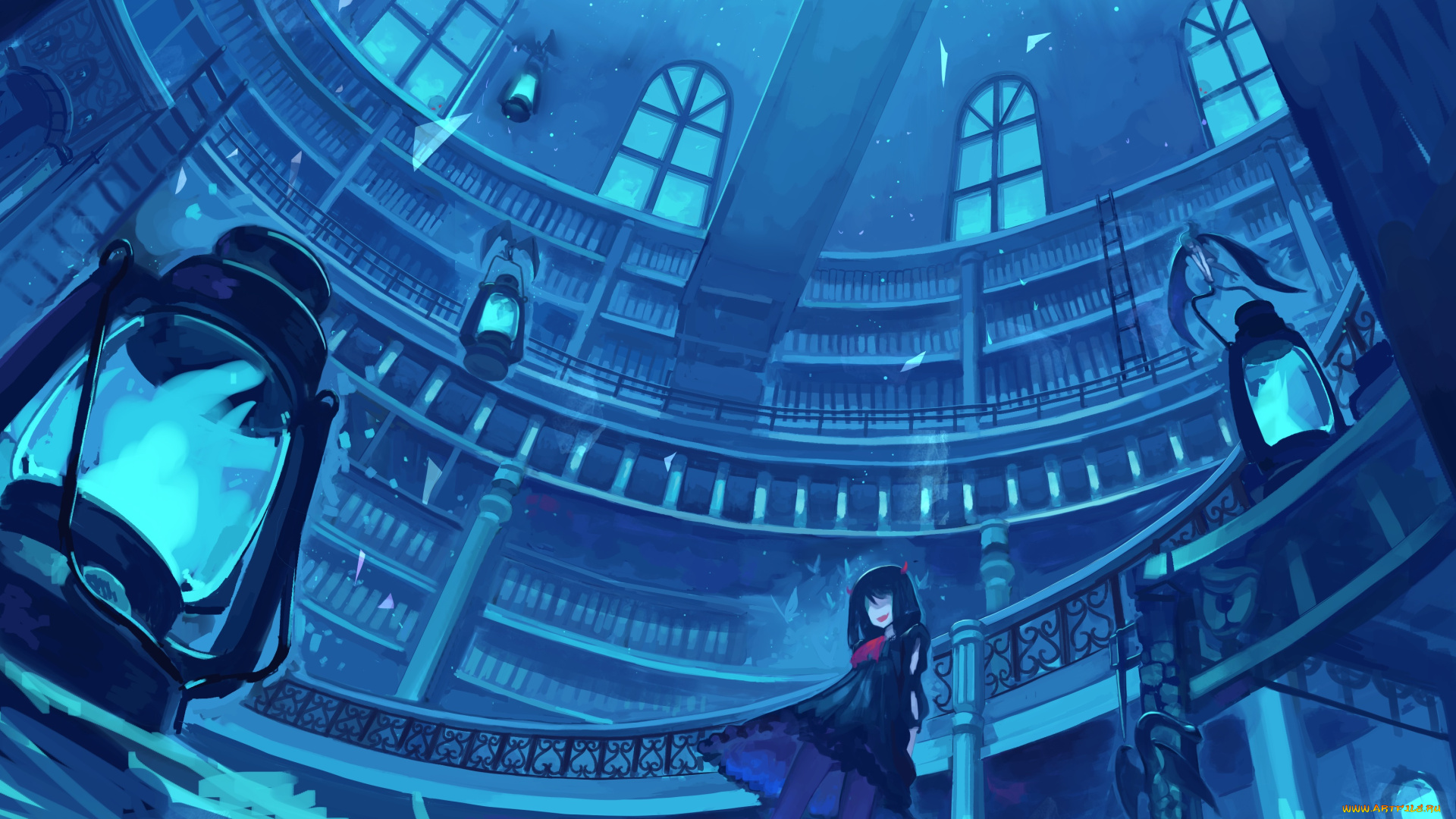 аниме, город, , улицы, , здания, замок, девочка