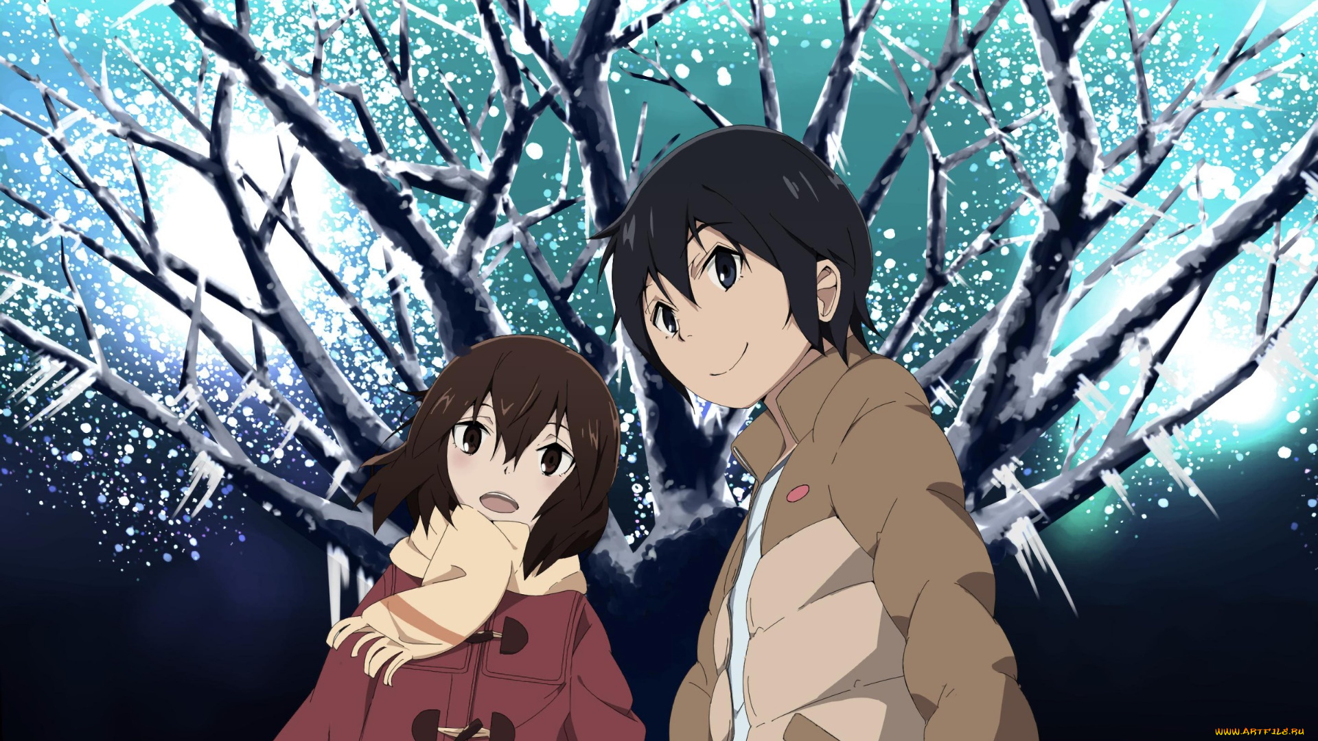 boku, dake, ga, inai, machi, аниме, парень, фон, девушка, взгляд