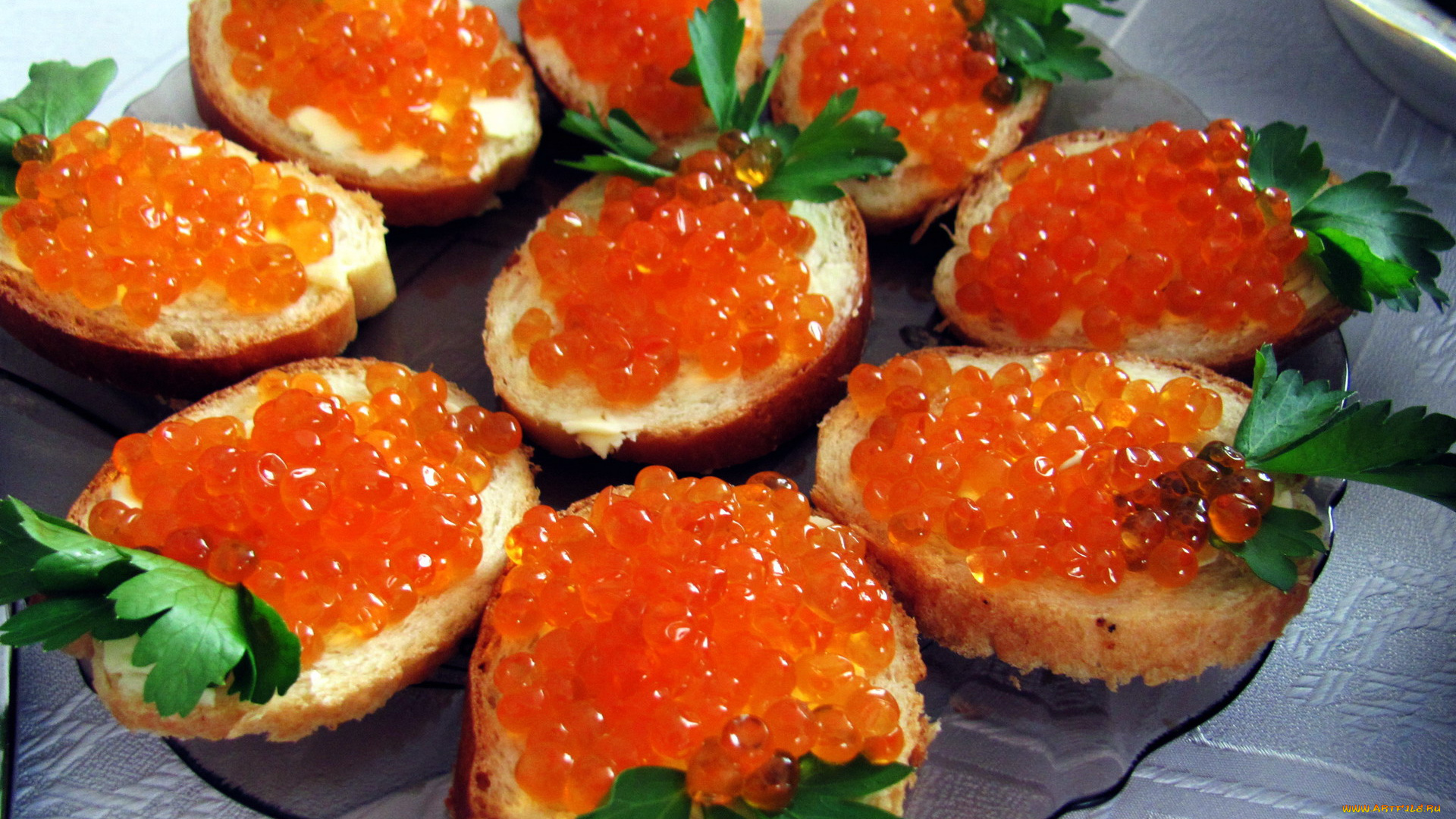 еда, икра, багет, петрушка, красная