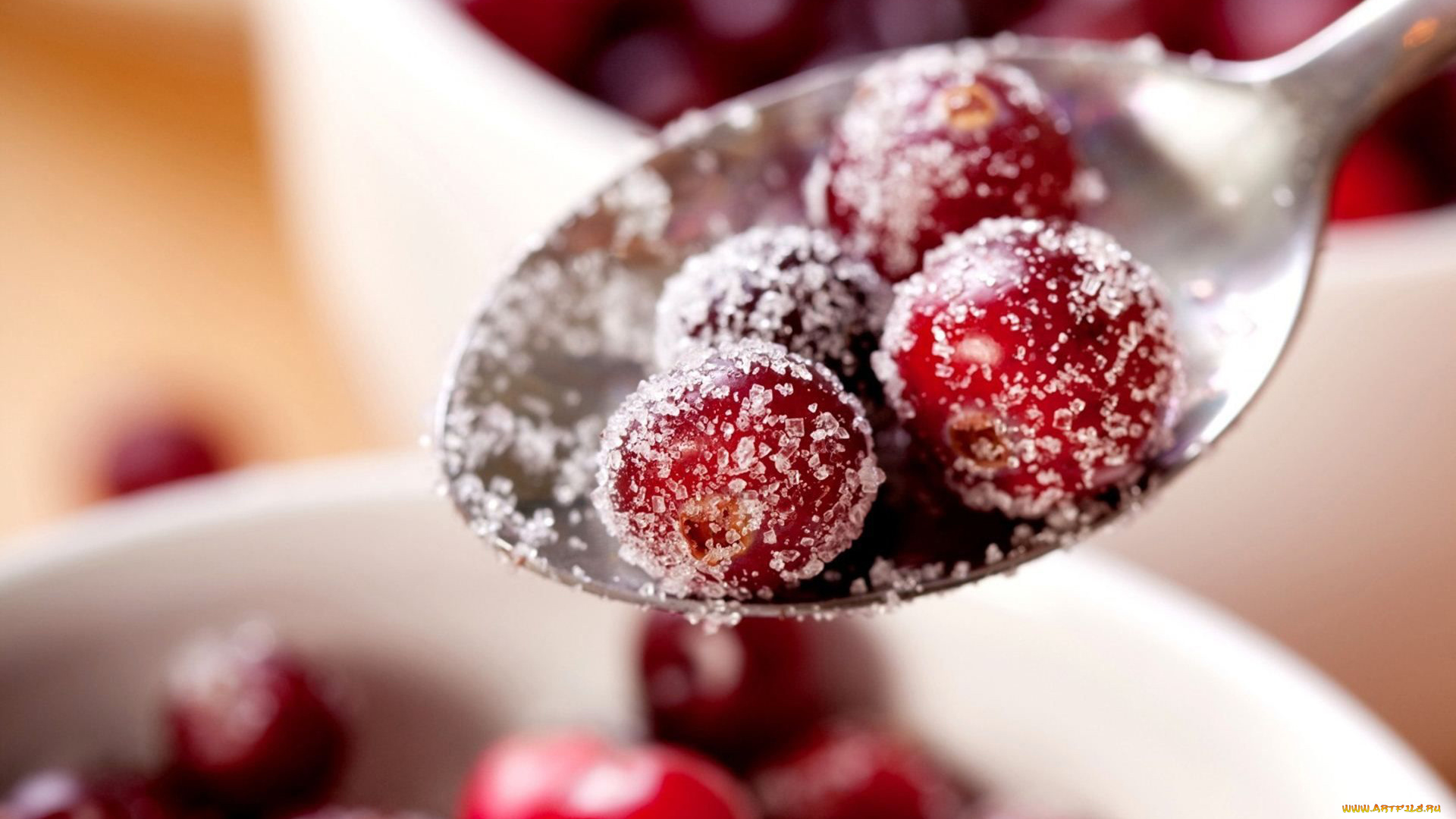 еда, клюква, сахар, ягоды, ложка