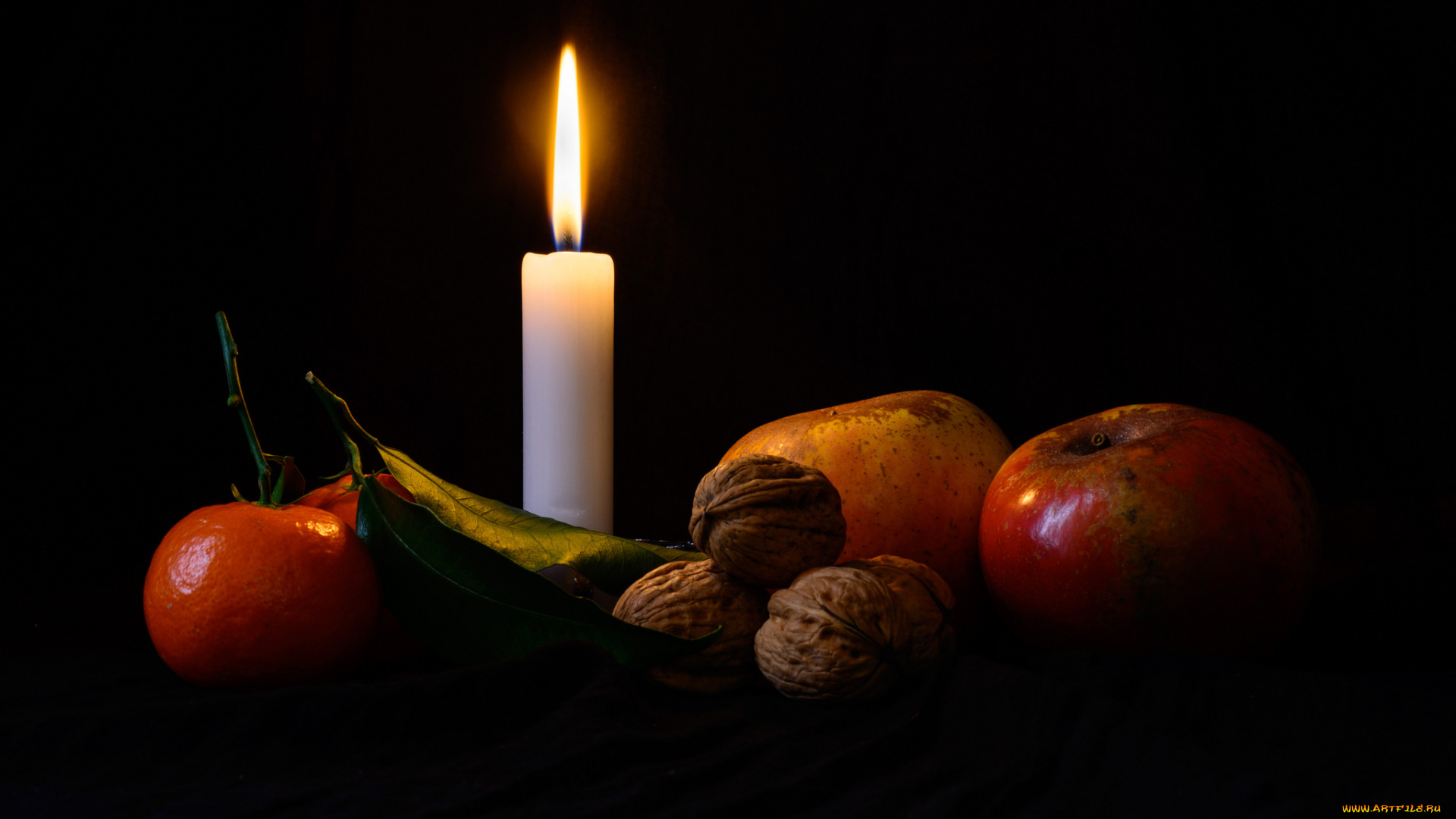 еда, натюрморт, фрукты, свеча