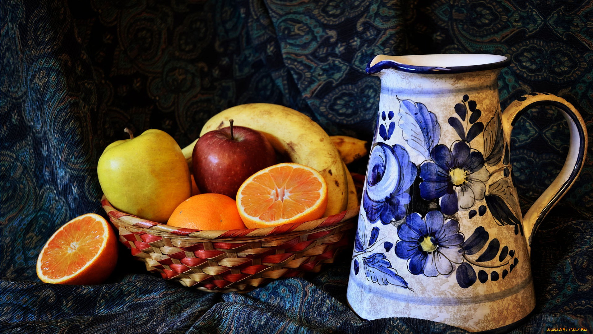 еда, натюрморт, кувшин, фрукты