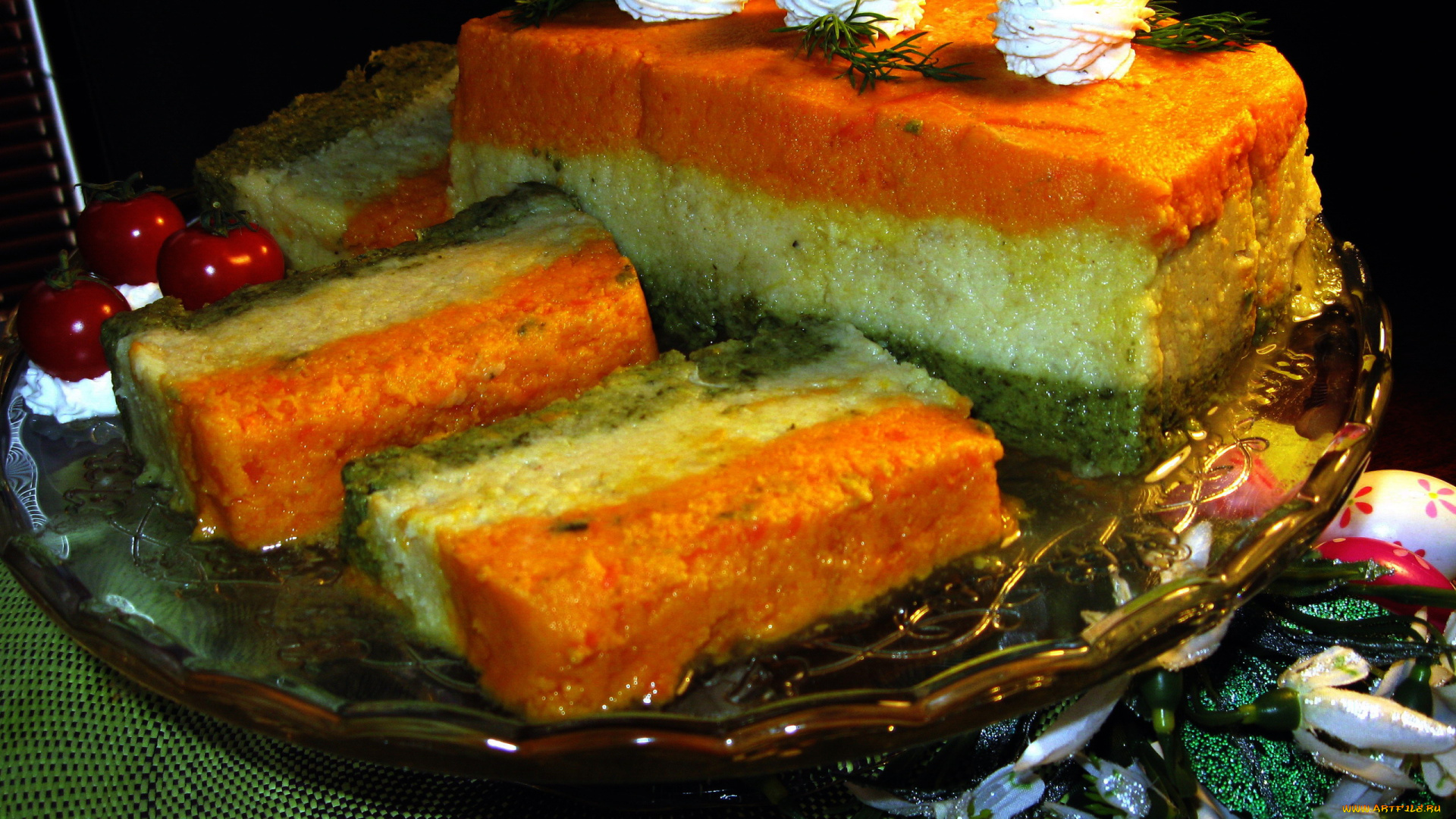 еда, салаты, , закуски, террин, овощной, трехслойный