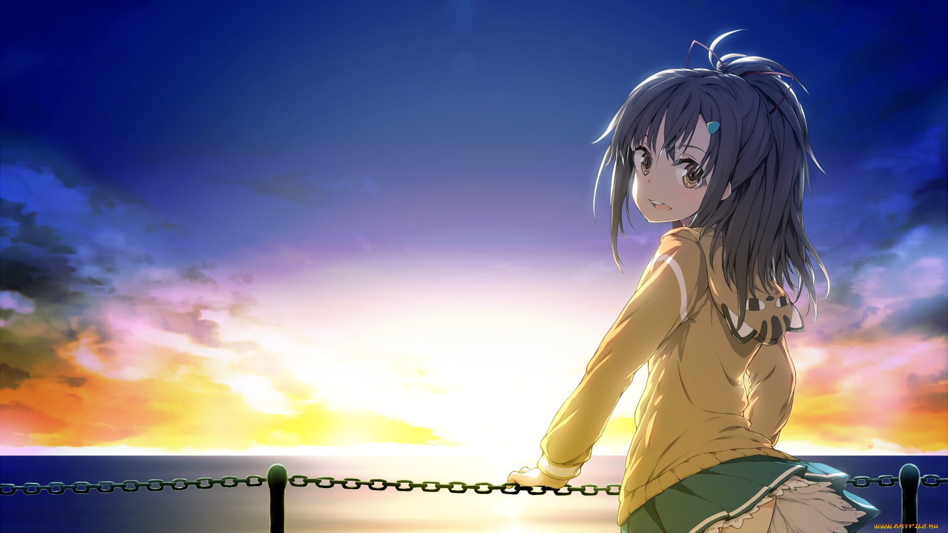 high, school, fleet, аниме, девушка, взгляд, фон