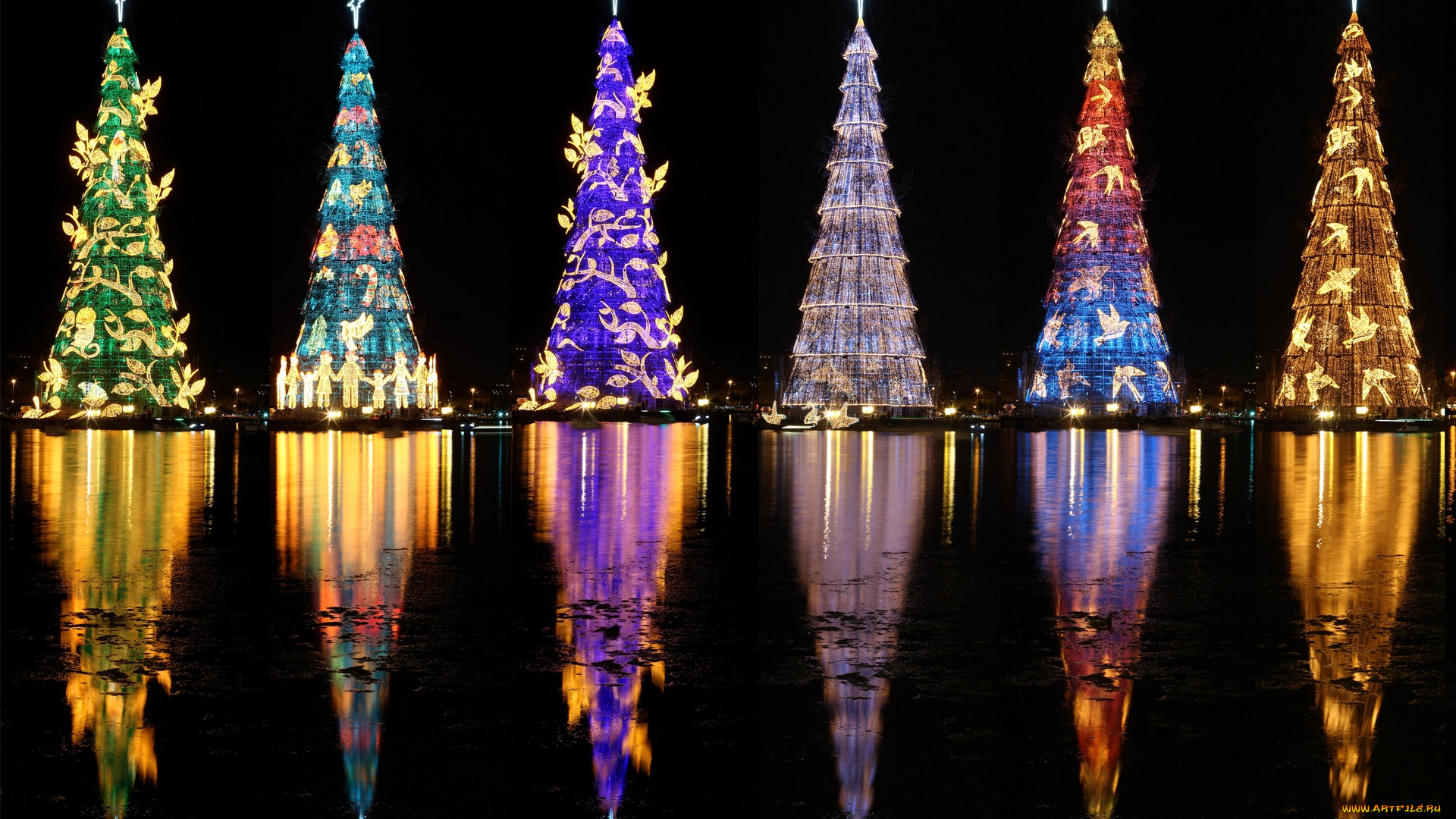 праздничные, новогодние, пейзажи, отражение