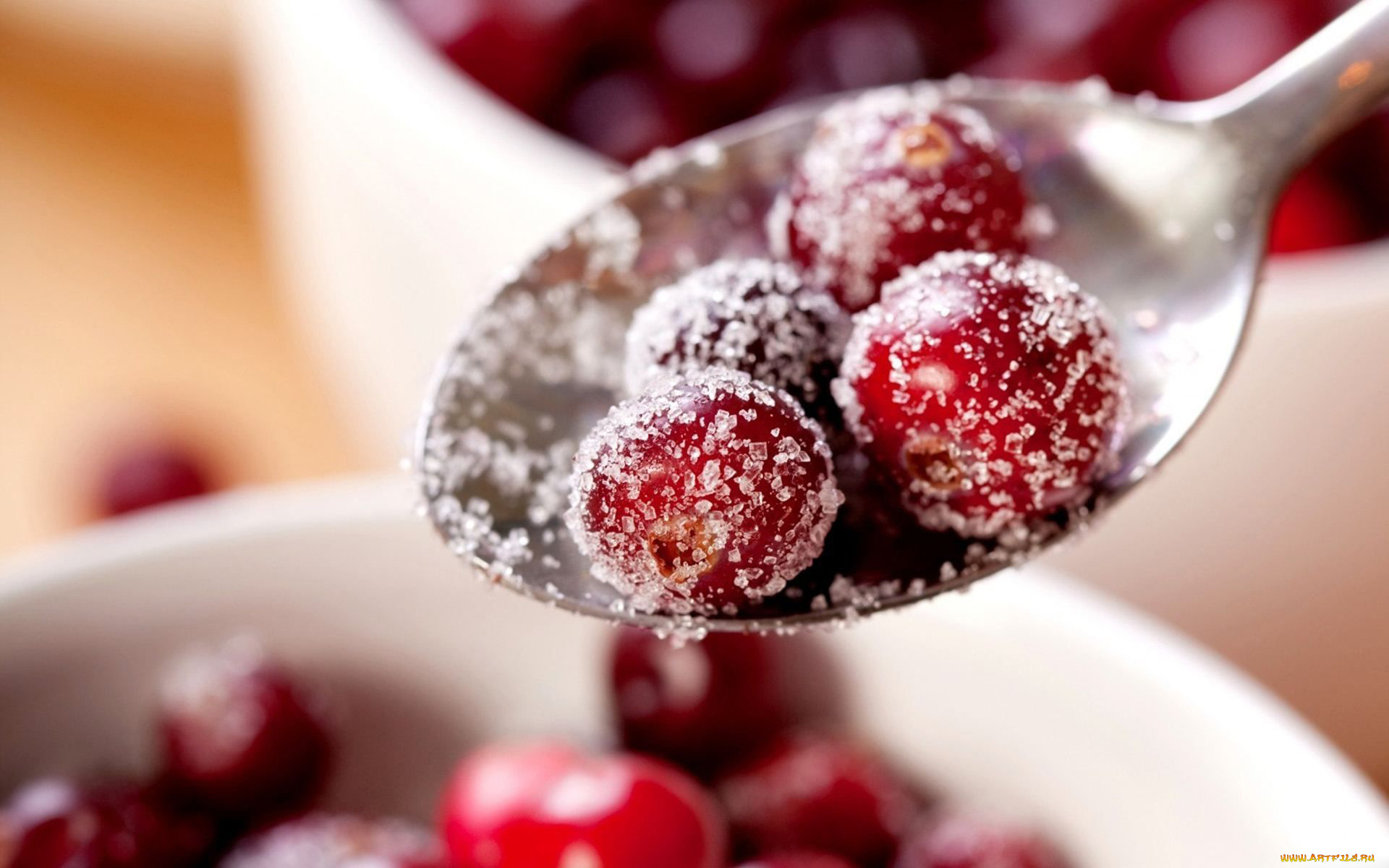 еда, клюква, сахар, ягоды, ложка