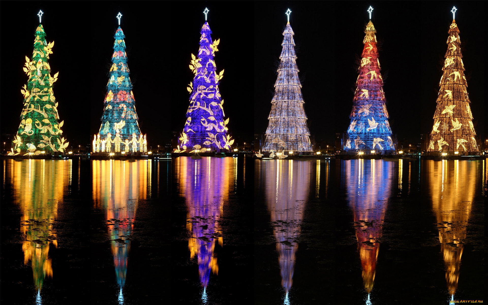 праздничные, новогодние, пейзажи, отражение