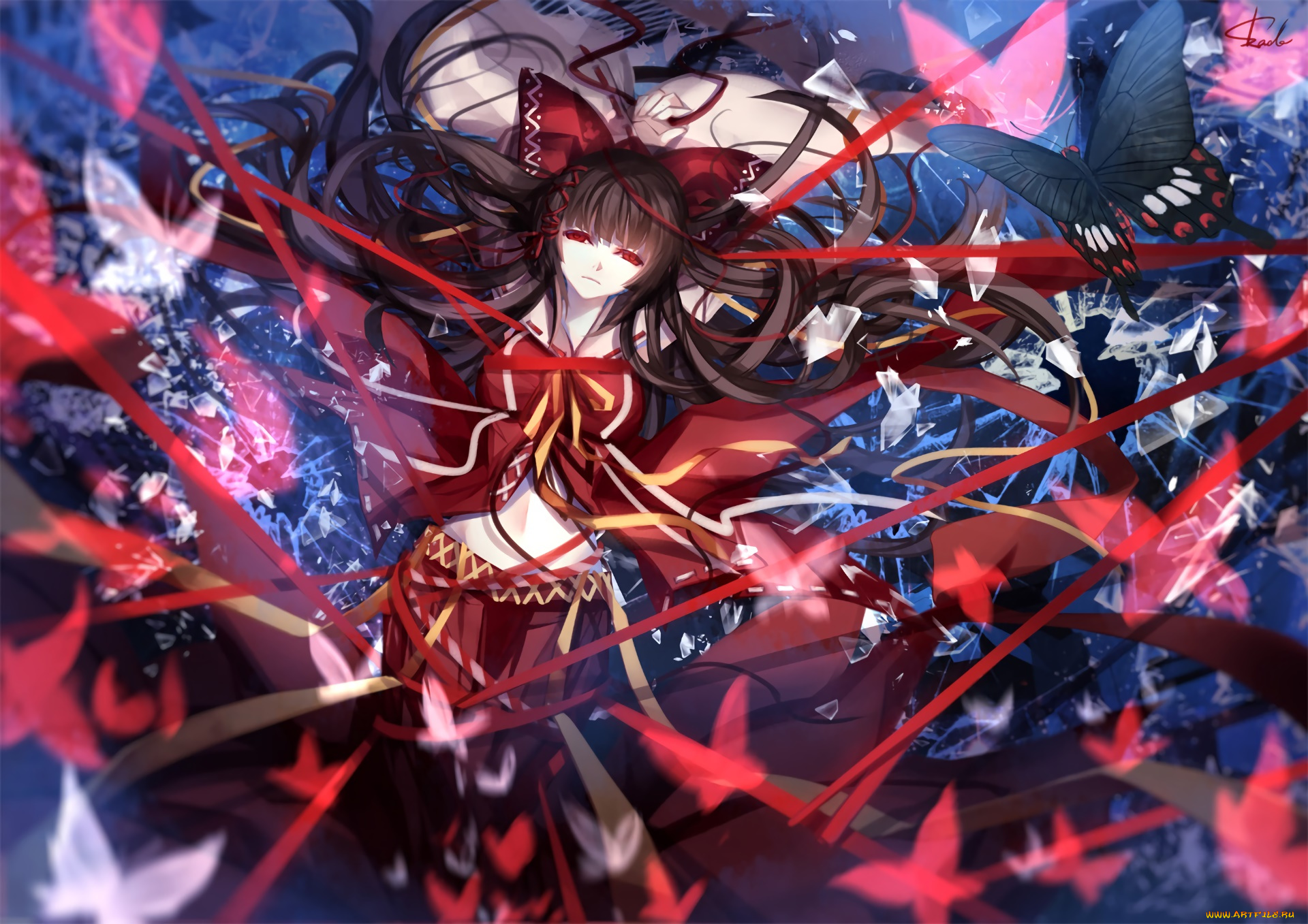 аниме, touhou, взгляд, девушка, фон