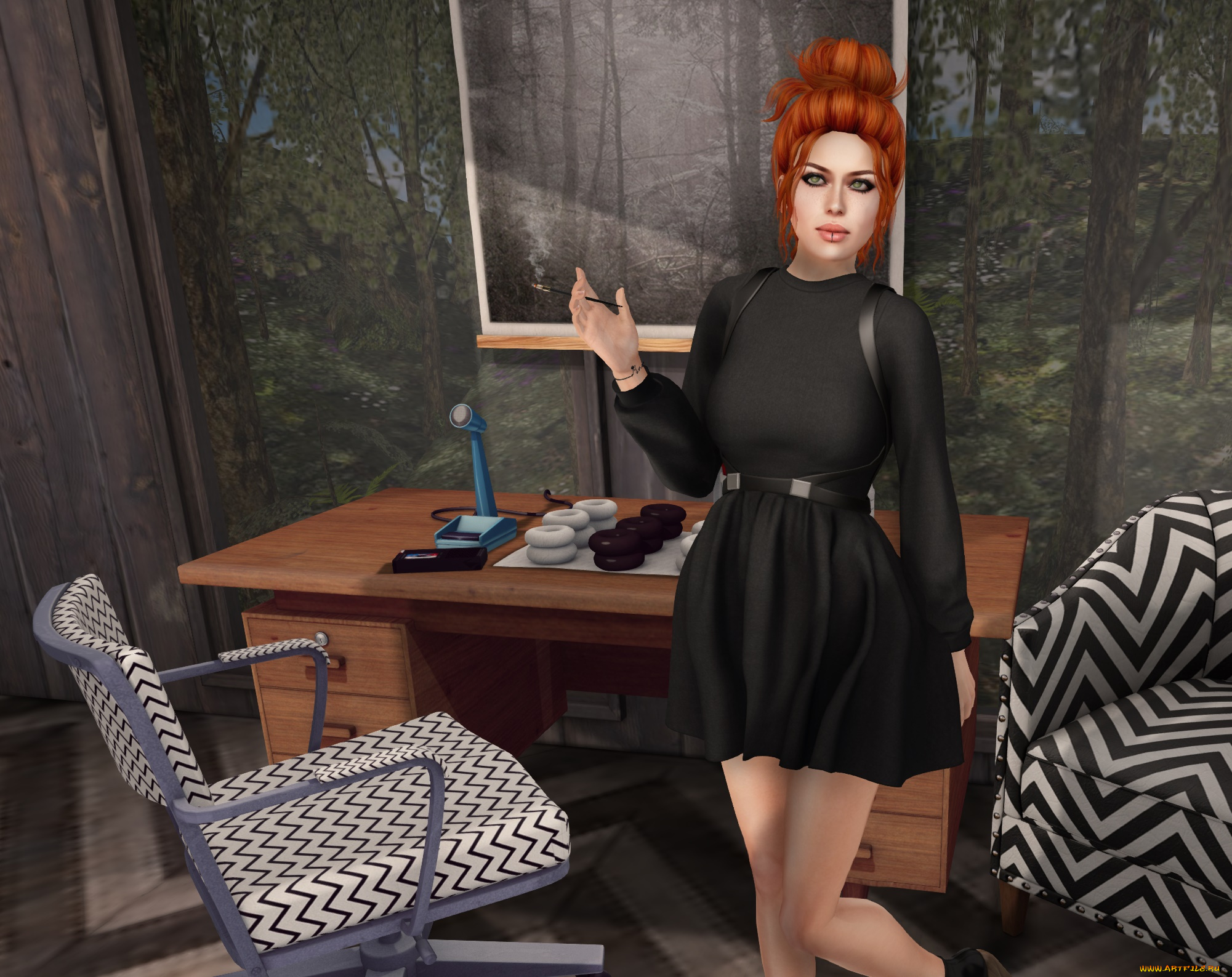 3д, графика, люди, , people, фон, рыжая, взгляд, девушка, интерьер