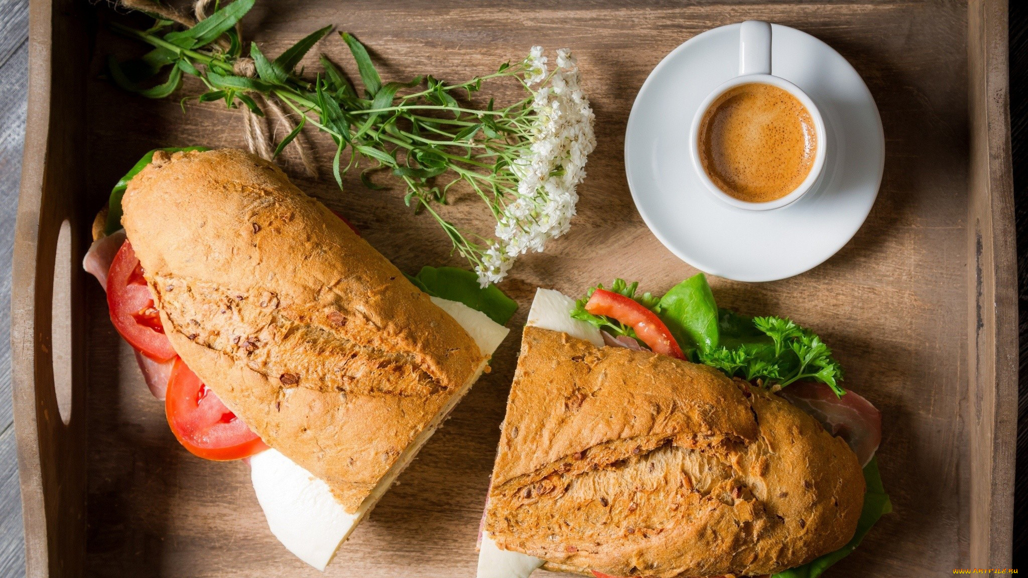 еда, бутерброды, , гамбургеры, , канапе, зелень, помидоры, цветы, кофе