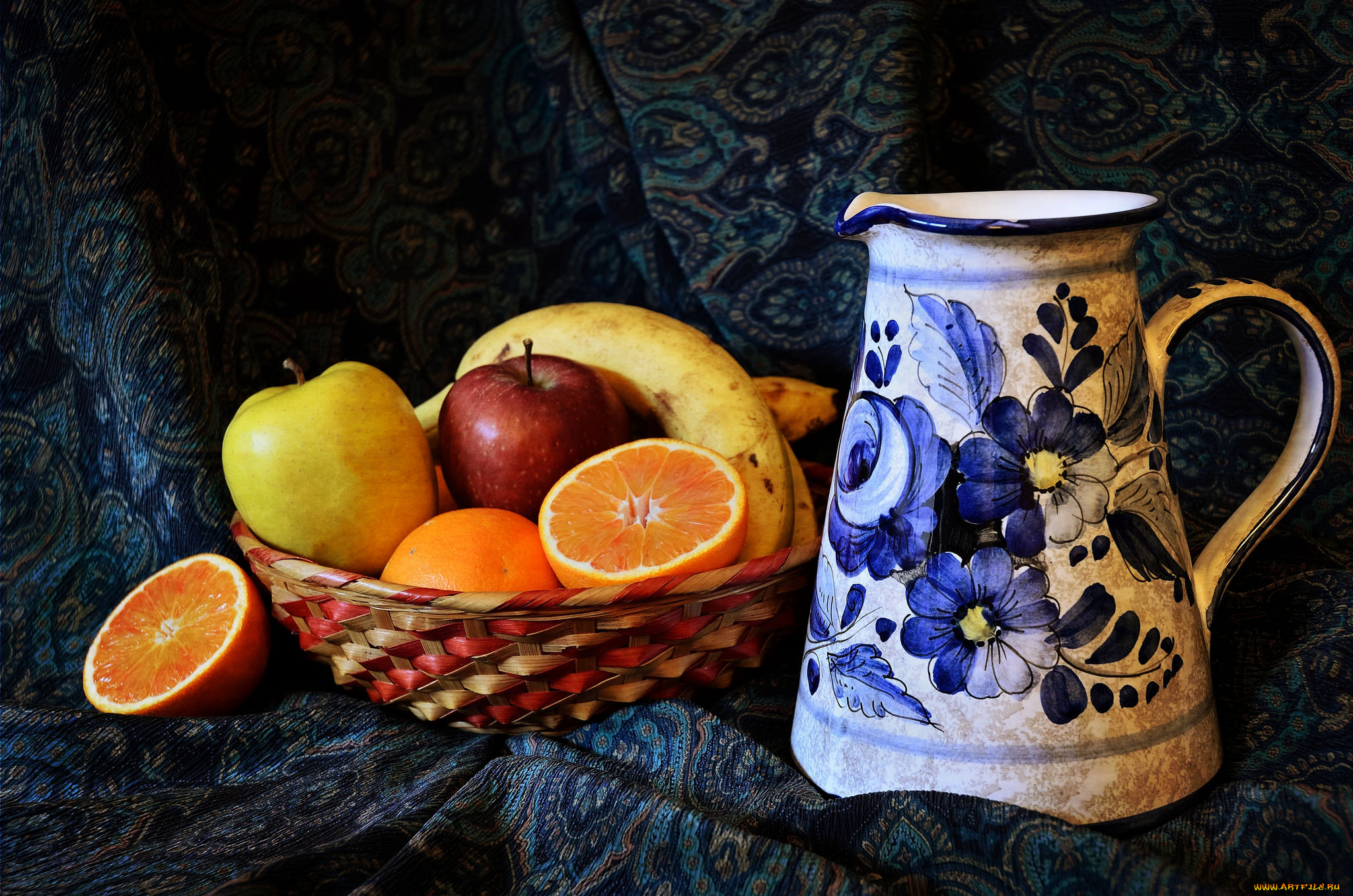 еда, натюрморт, кувшин, фрукты
