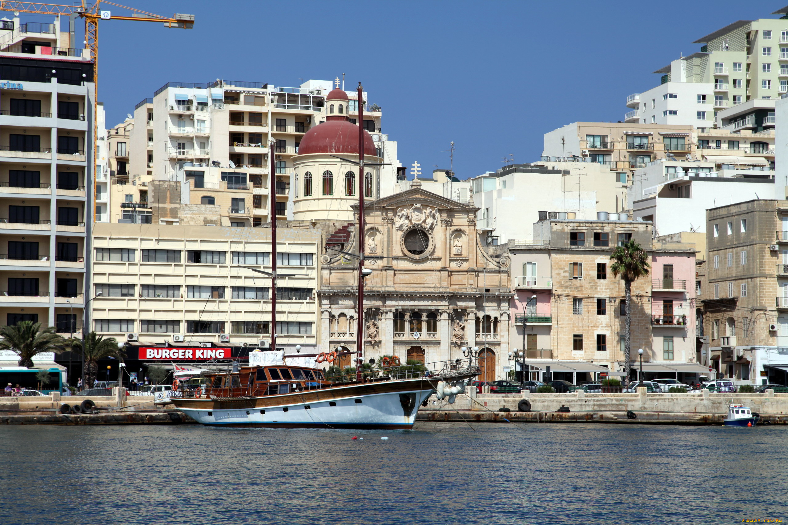 города, валетта, , мальта, здания, причал