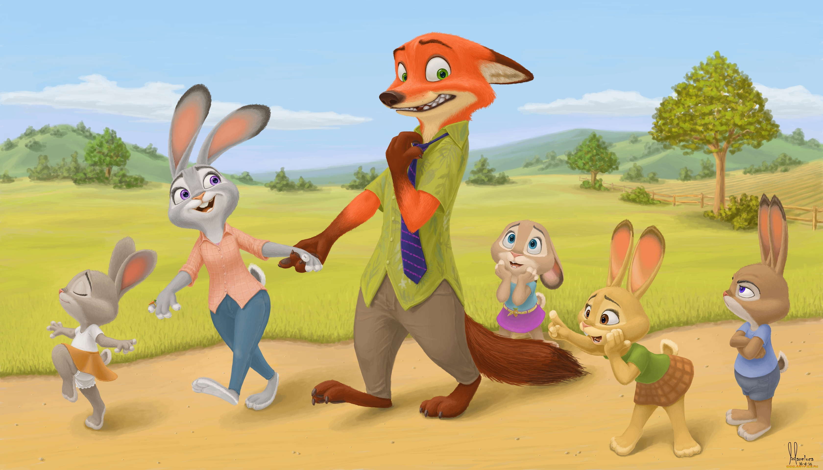 векторная, графика, мультфильмы, , cartoons, природа, зайчики, лиса
