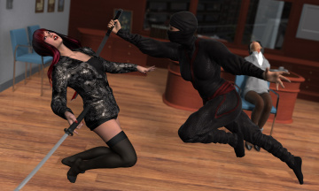 обоя 3д графика, фантазия , fantasy, девушки, оружие, фон, взгляд