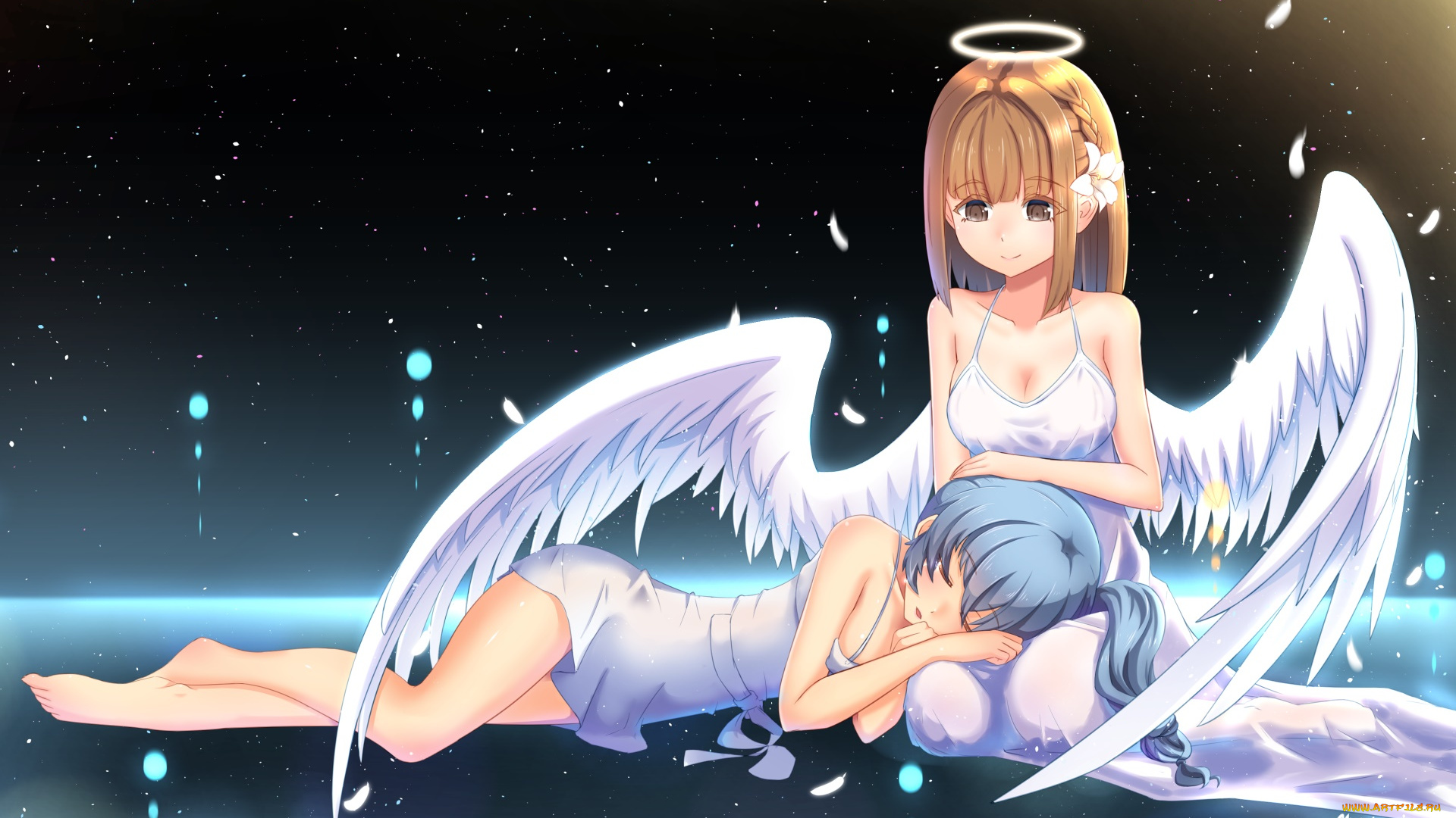 аниме, ангелы, , демоны, фон, взгляд, девушка