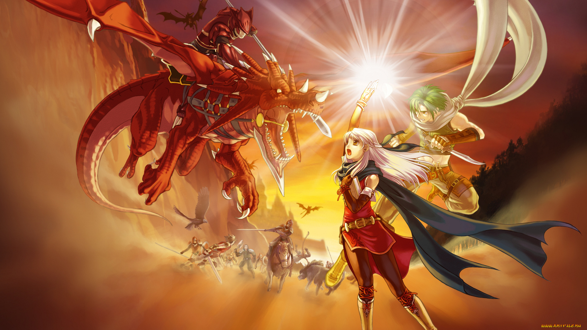 аниме, fire, emblem, ситуация, игра, бой, магия, дракон, арт, fire, emblem, фентези, всадник