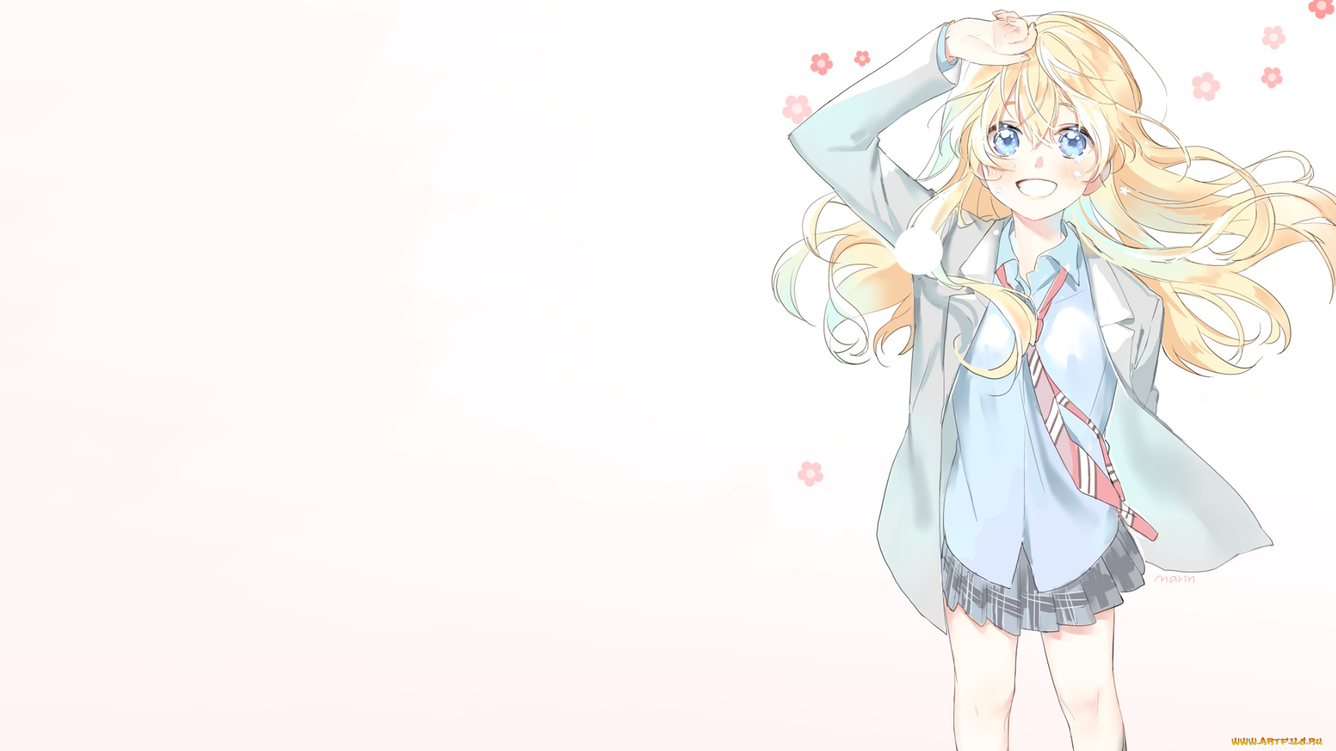 аниме, shigatsu, wa, kimi, no, uso, девушка, фон, взгляд