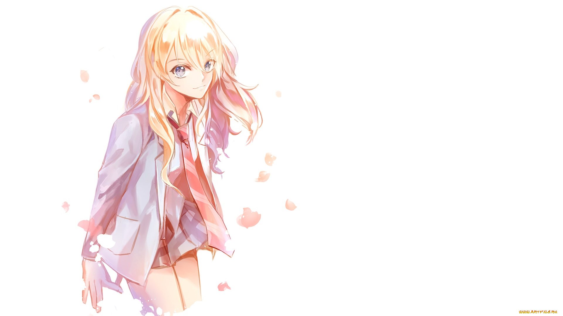 аниме, shigatsu, wa, kimi, no, uso, девушка, фон, взгляд