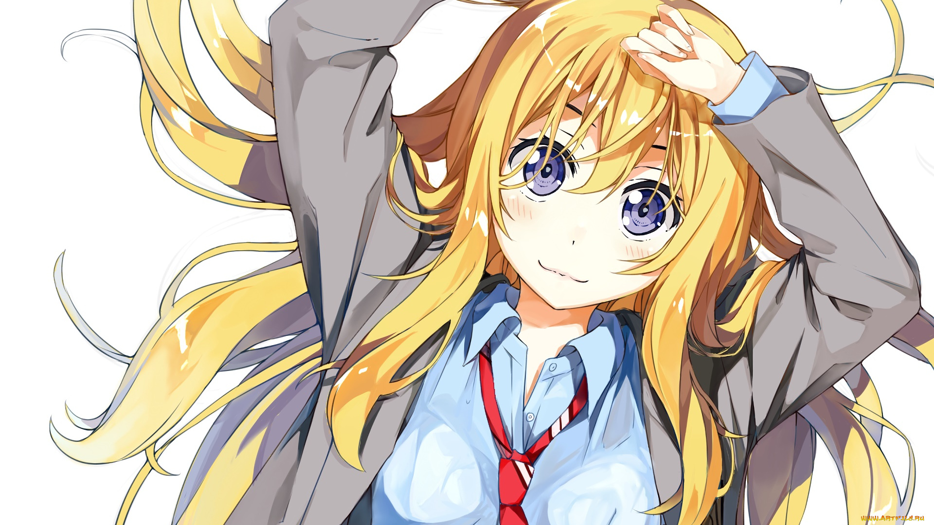 аниме, shigatsu, wa, kimi, no, uso, девушка, взгляд, фон