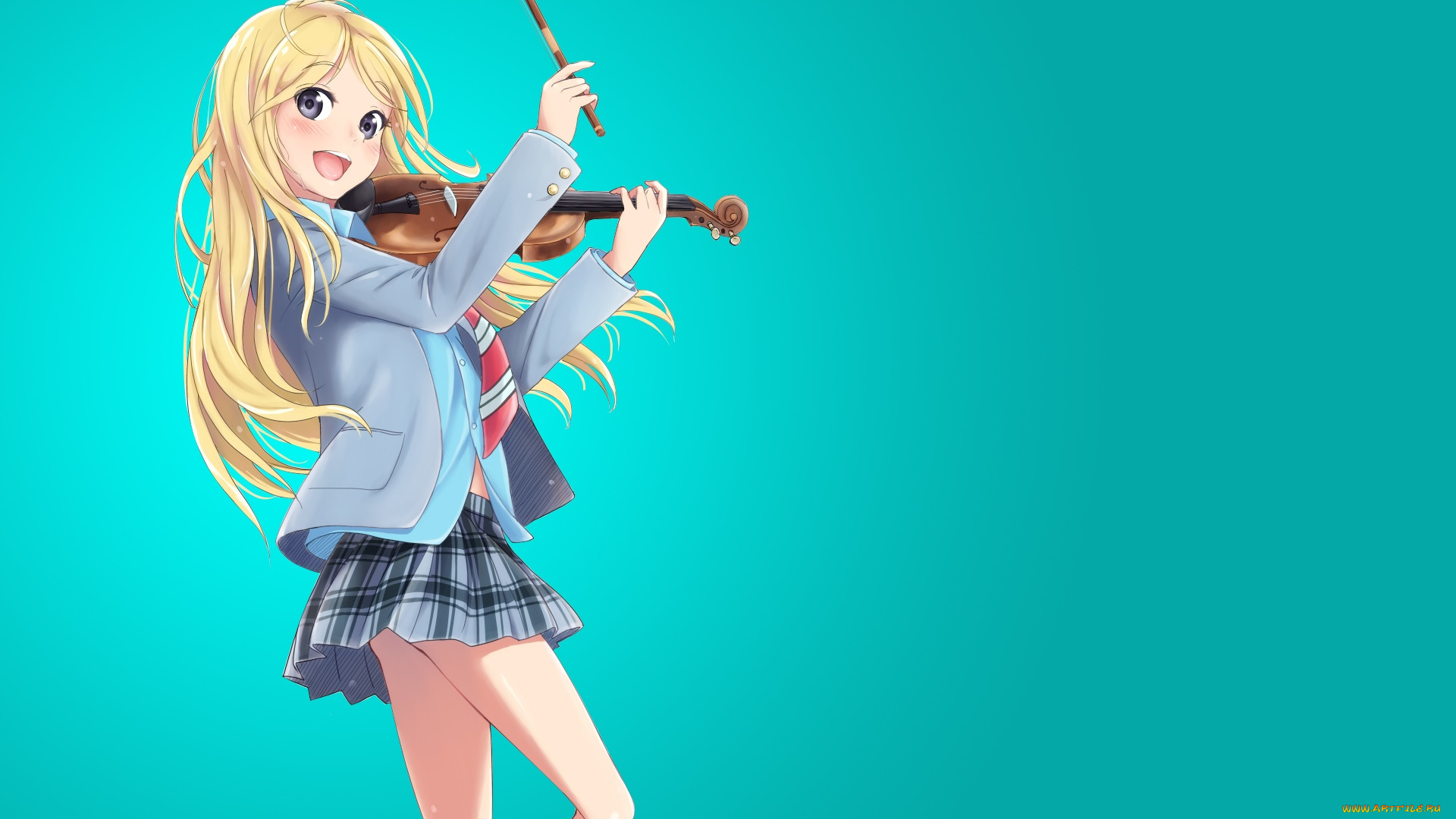 аниме, shigatsu, wa, kimi, no, uso, девушка, взгляд, фон