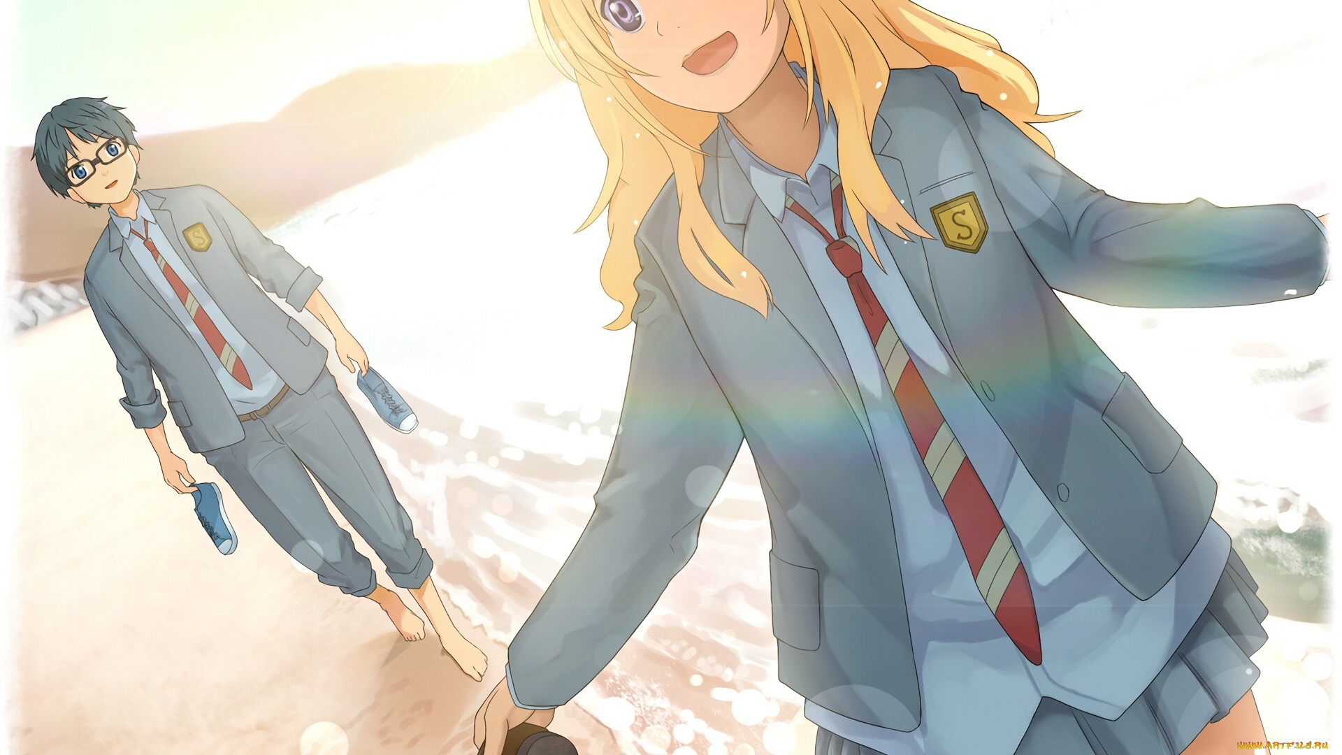 аниме, shigatsu, wa, kimi, no, uso, фон, взгляд, девушка