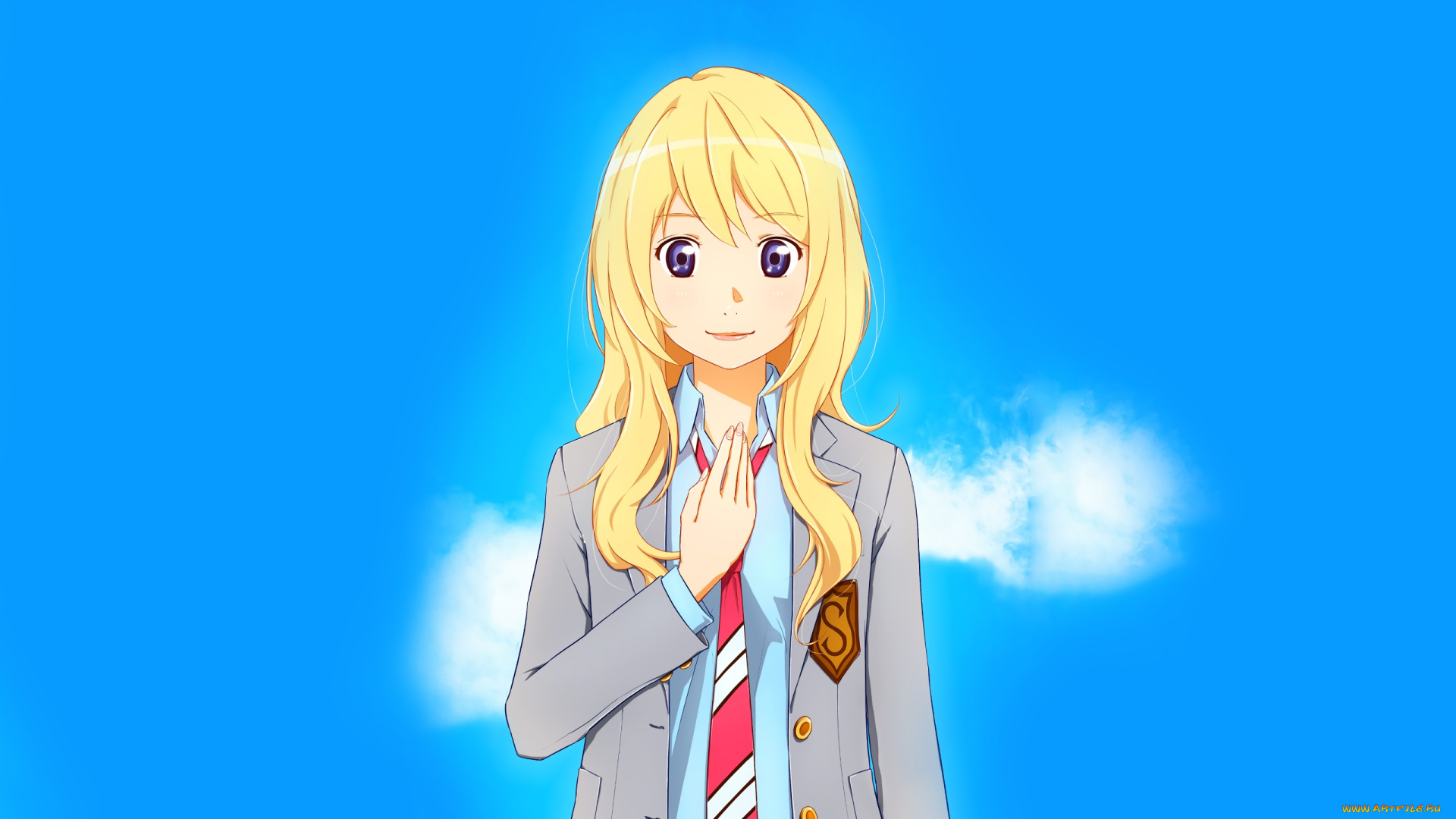 аниме, shigatsu, wa, kimi, no, uso, взгляд, фон, девушка