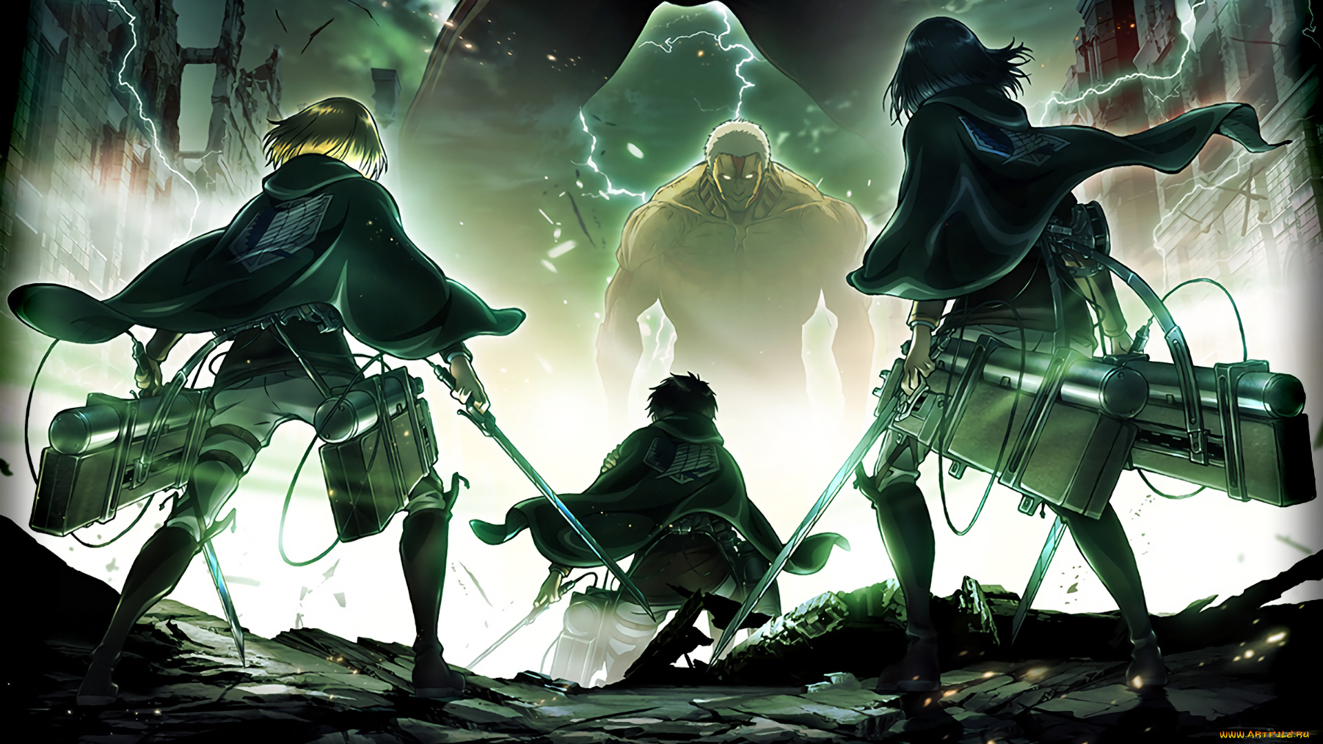 аниме, shingeki, no, kyojin, атака, титанов