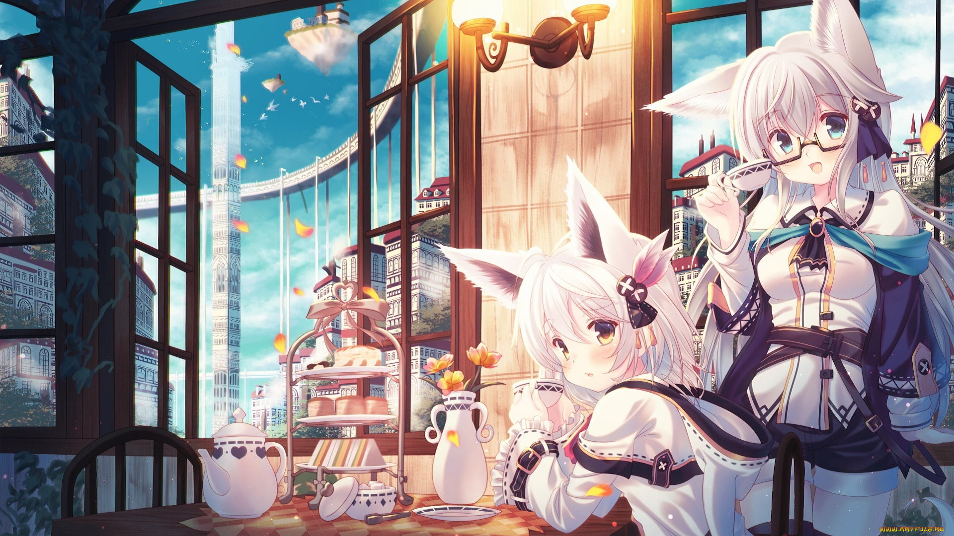 аниме, животные, , существа, фон, взгляд, девушка