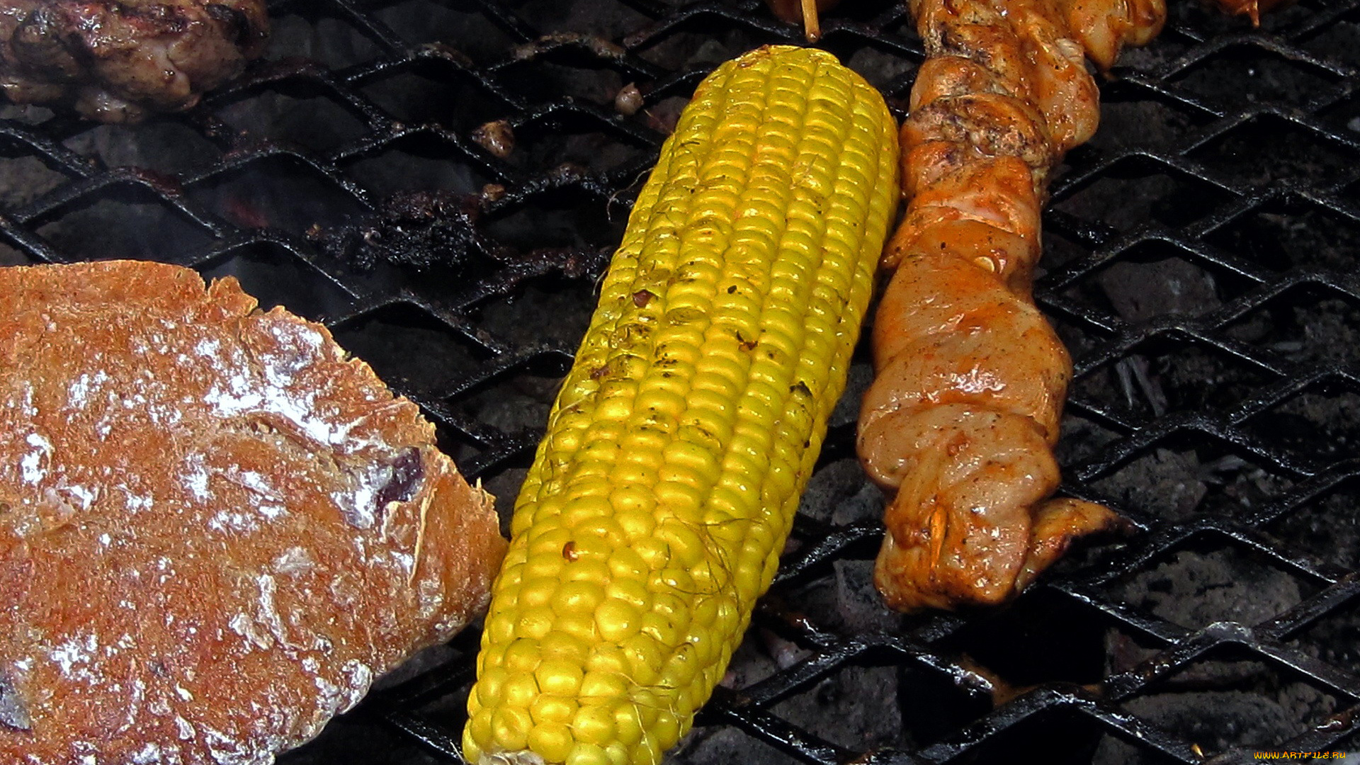 еда, шашлык, , барбекю, кукуруза, барбекю, решетка