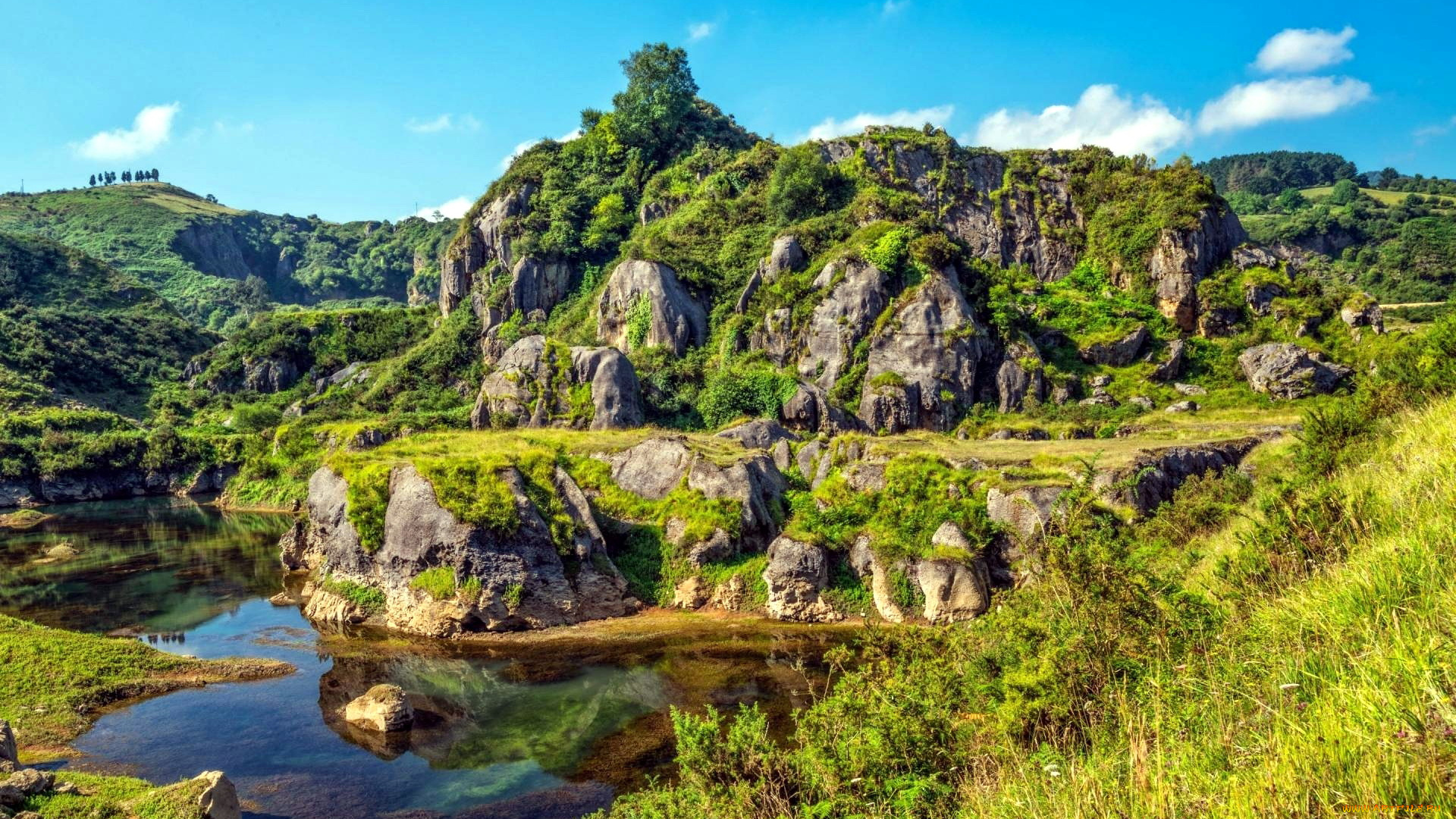 природа, пейзажи, горы, водоем, зелень