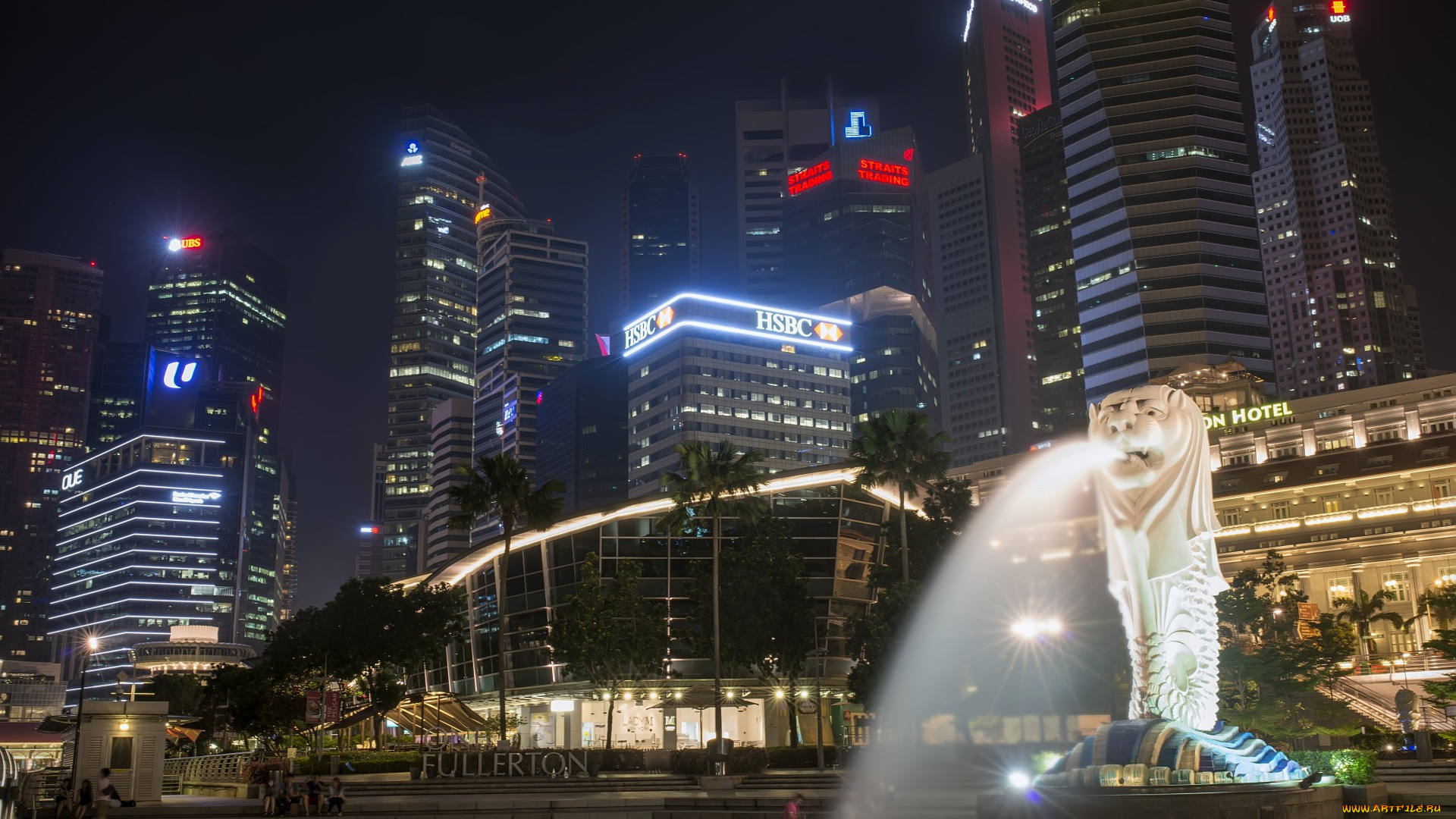 singapore, merlion, города, сингапур, , сингапур, ночь, огни